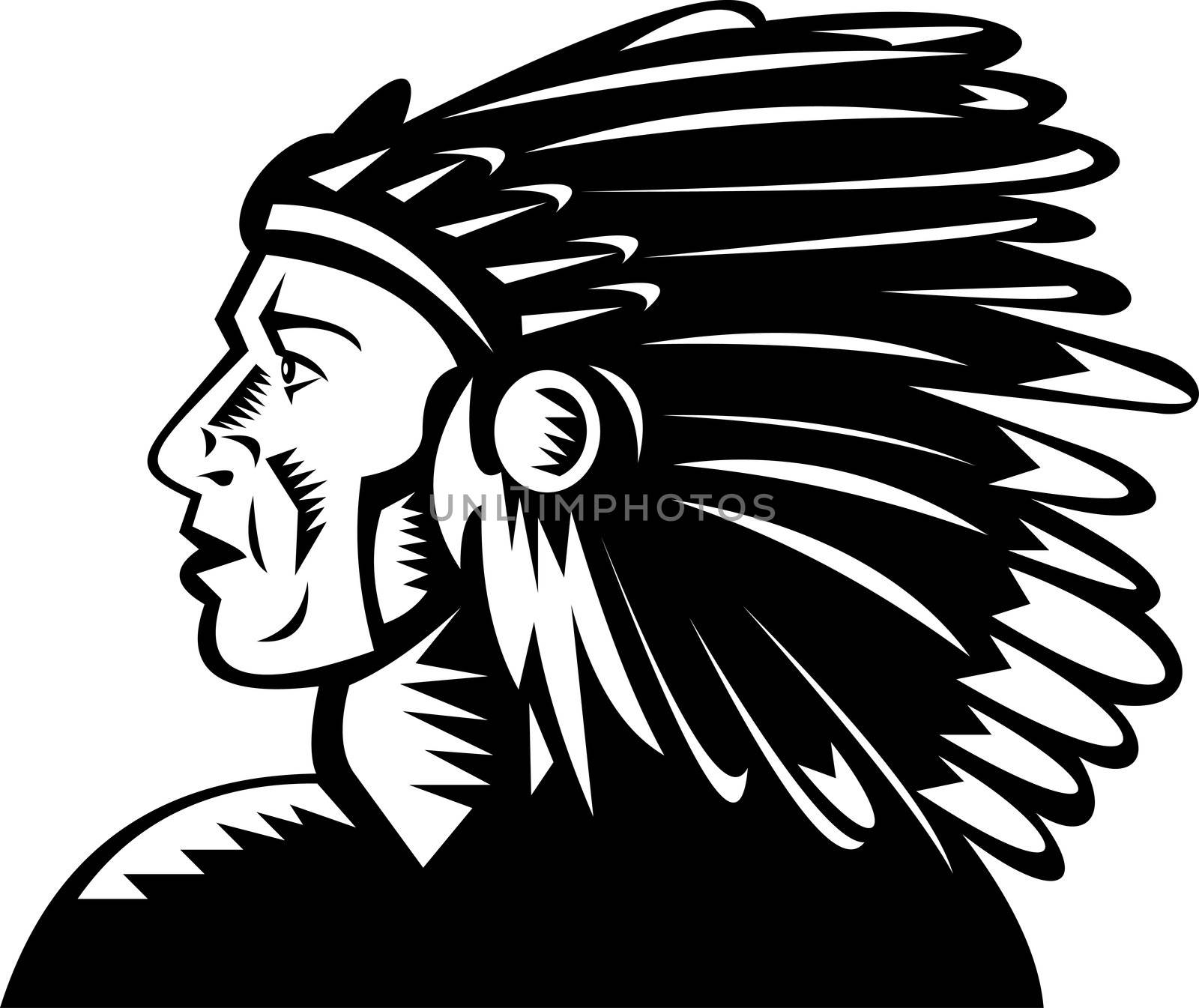 illustration of a native american indian chief with headdress