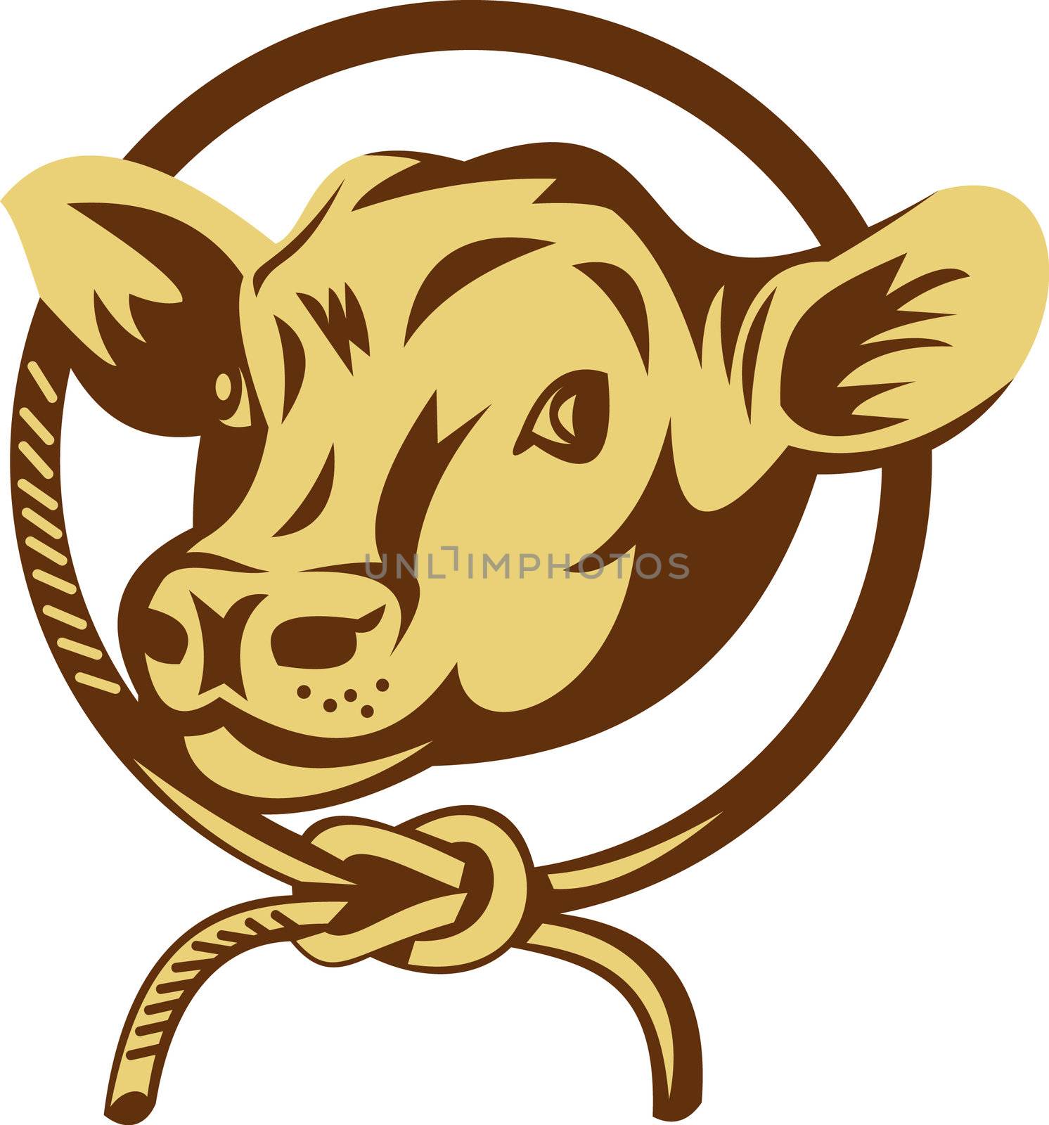 illustration of a Cow mascot with tied square knot rope
