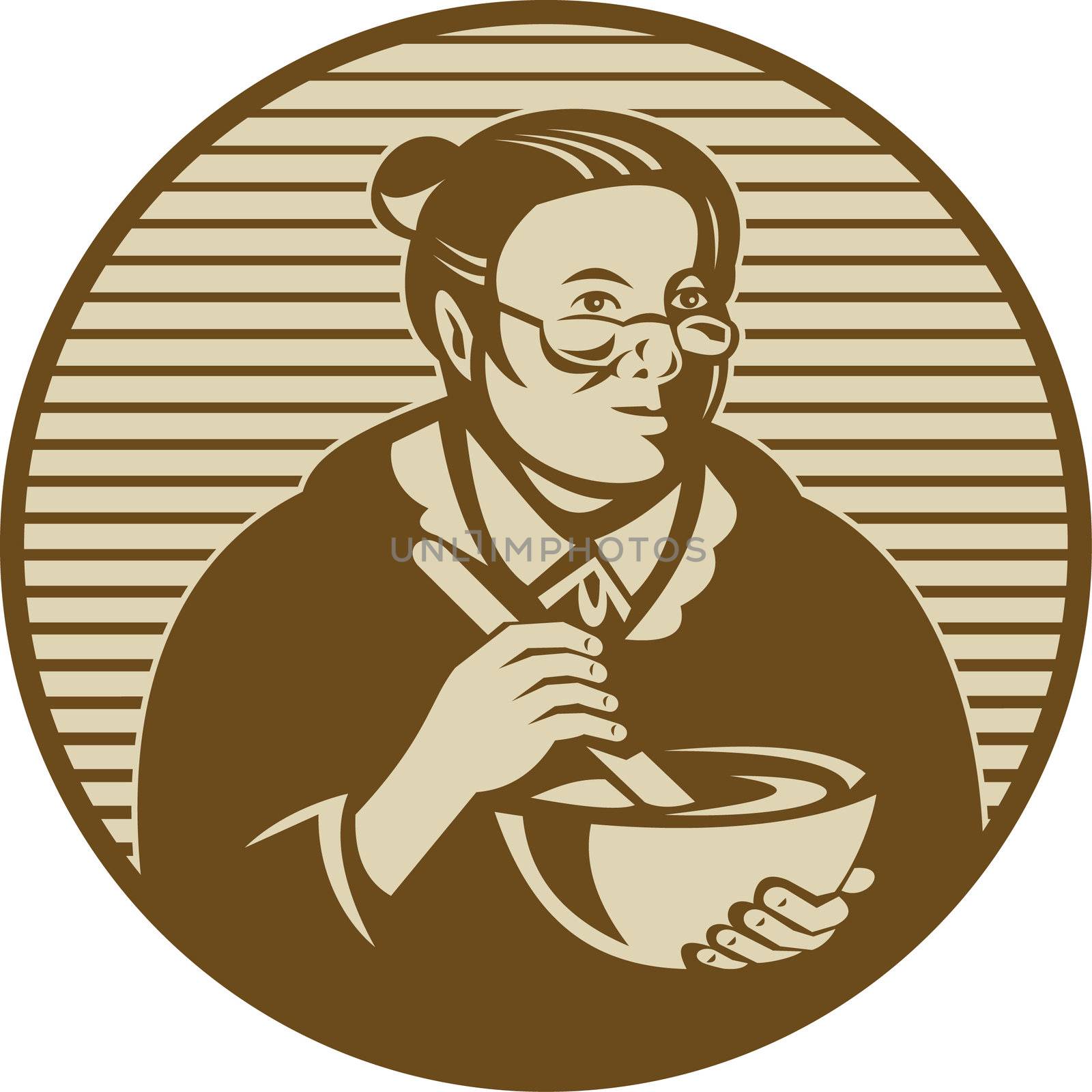 illustration of an old woman or granny cooking ixing bowl