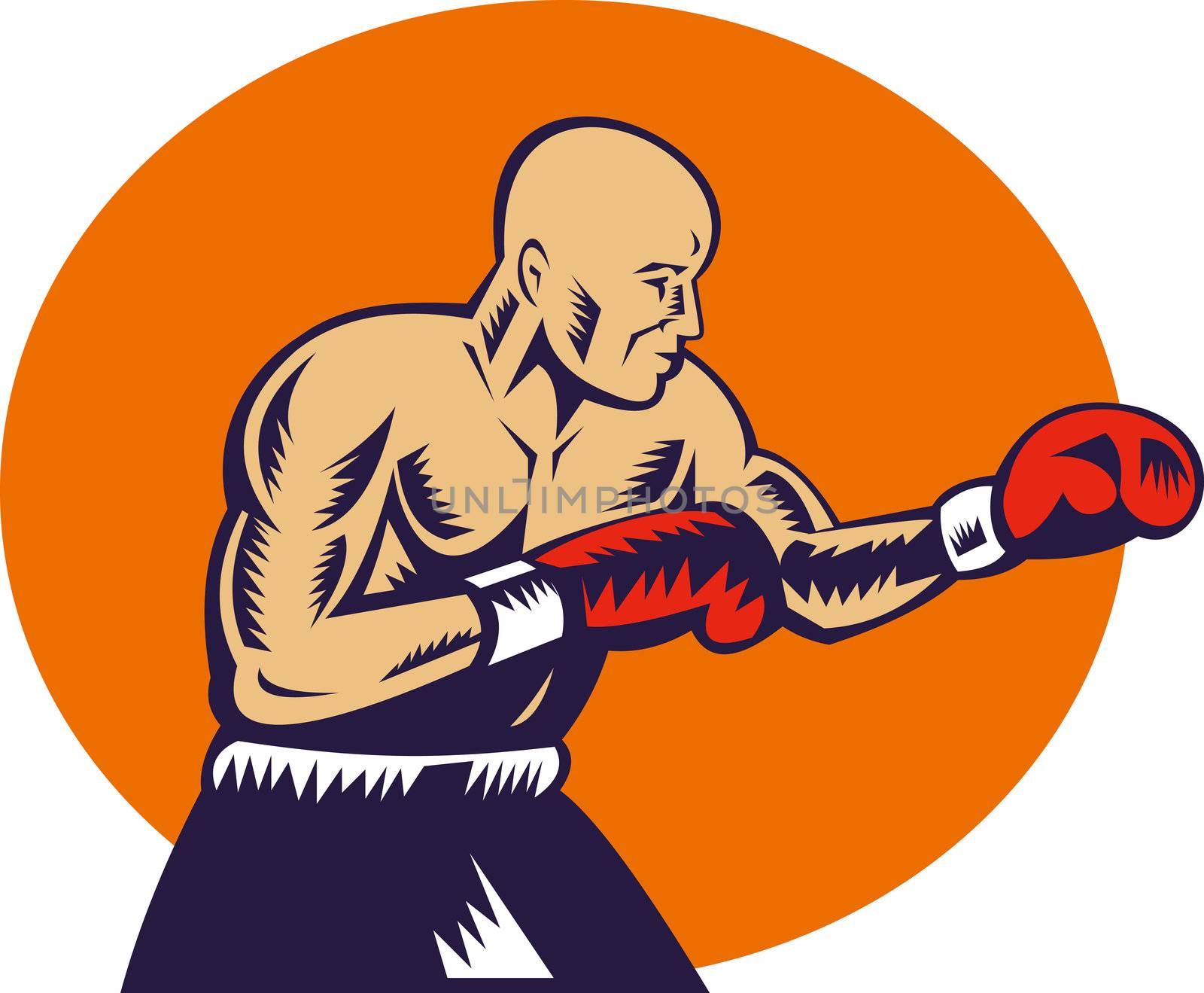 illustration of a boxer jabbing side view done in woodcut style