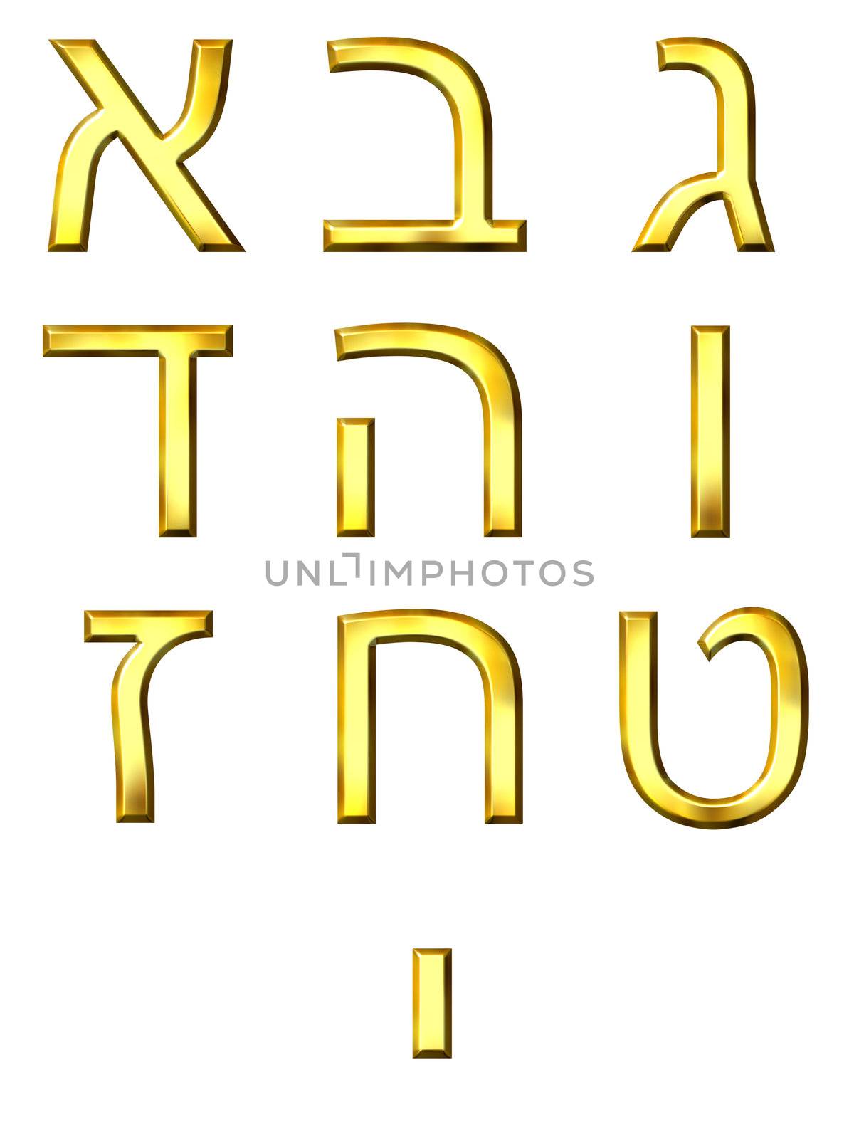 3d golden hebrew numbers isolated in white