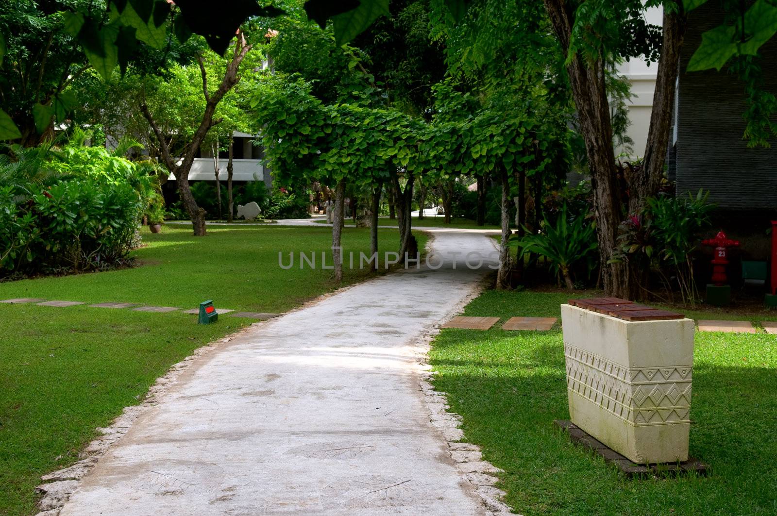 The curvy walk way of hotel resort