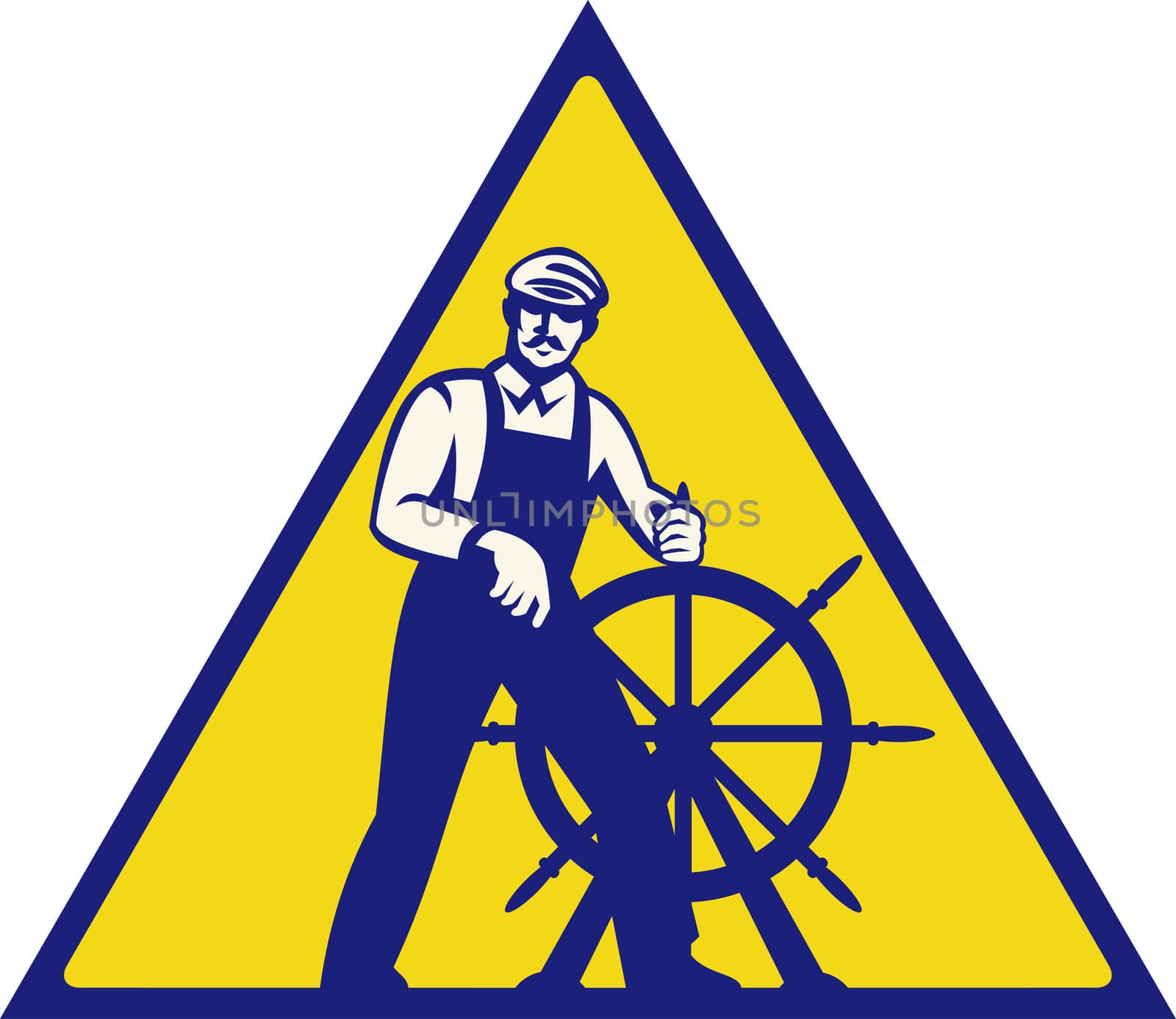 Imagery shows a ship captain at the helm done in Two (2) colors.