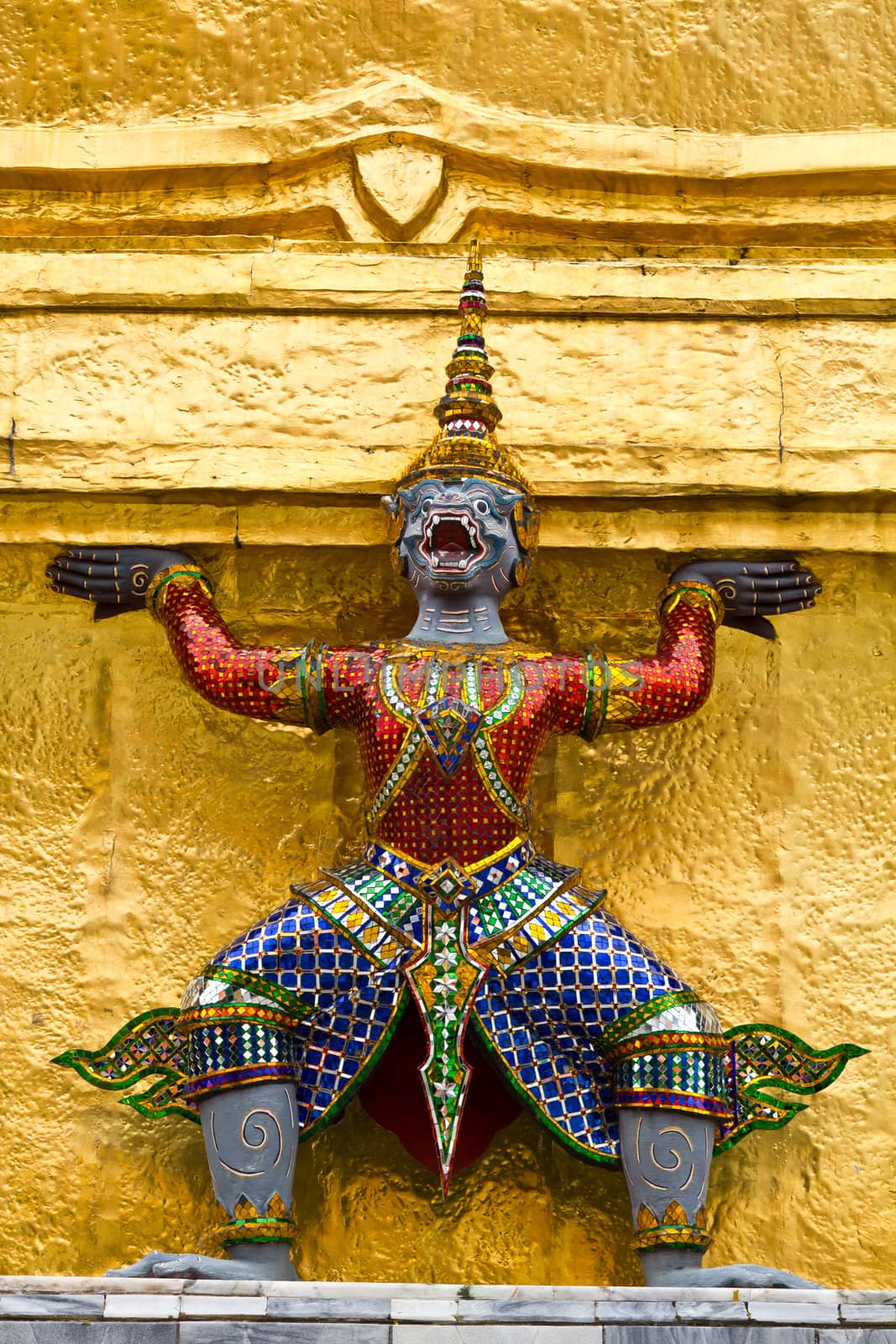 Giant stand around pagoda of thailand at wat prakeaw