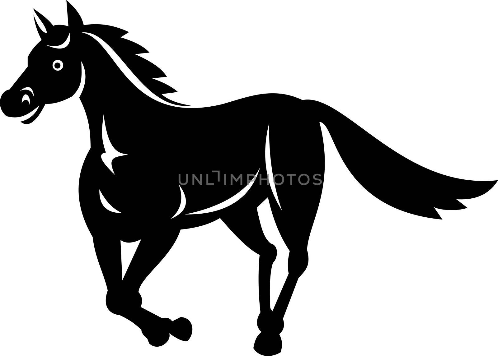 illustration of a Horse running done in black and white