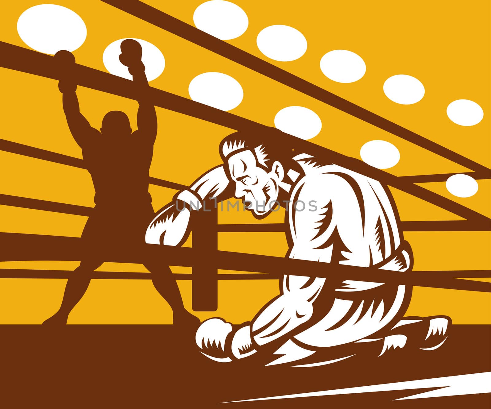 Boxer down on his hunches after a knockout by patrimonio