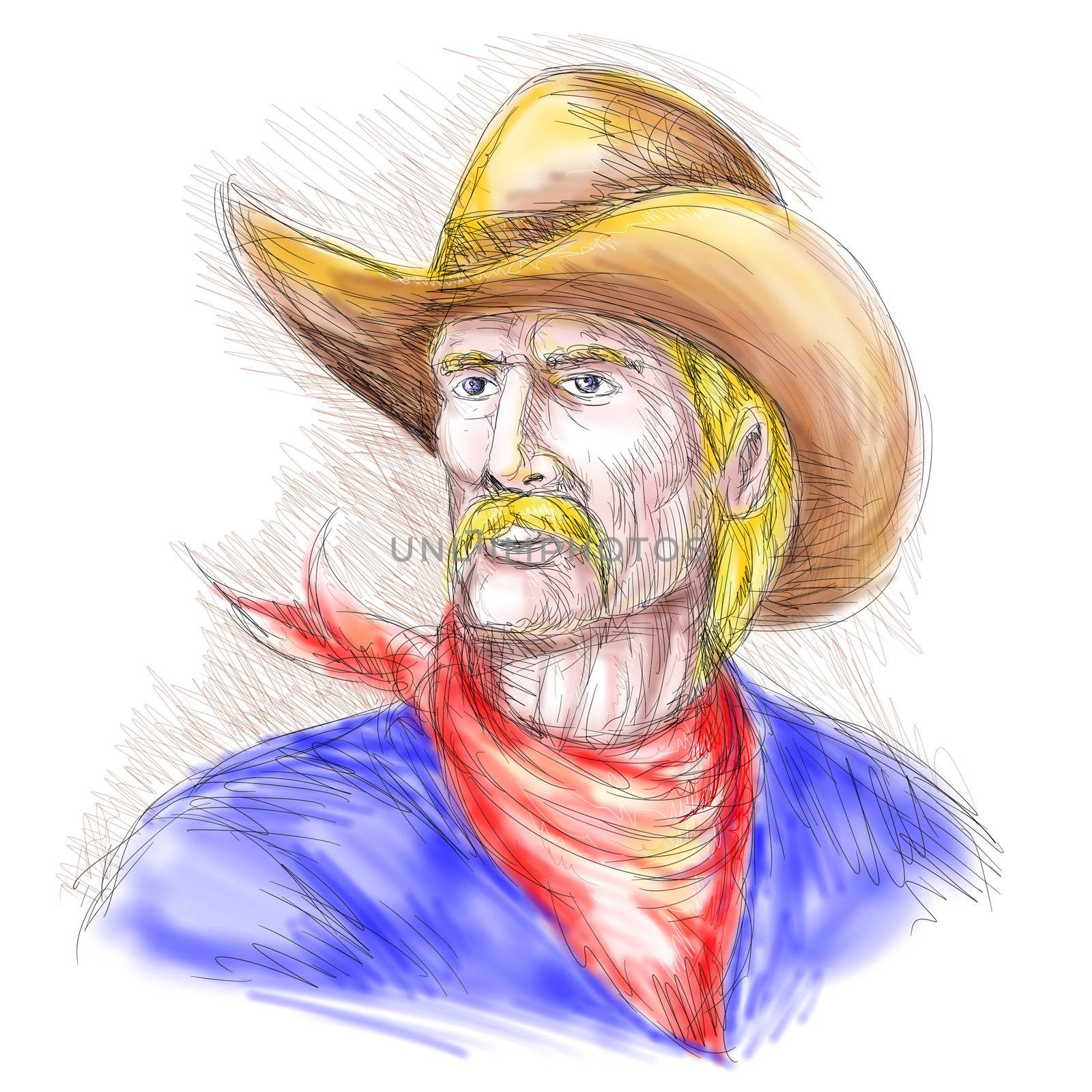 hand sketched illustration of an American Cowboy