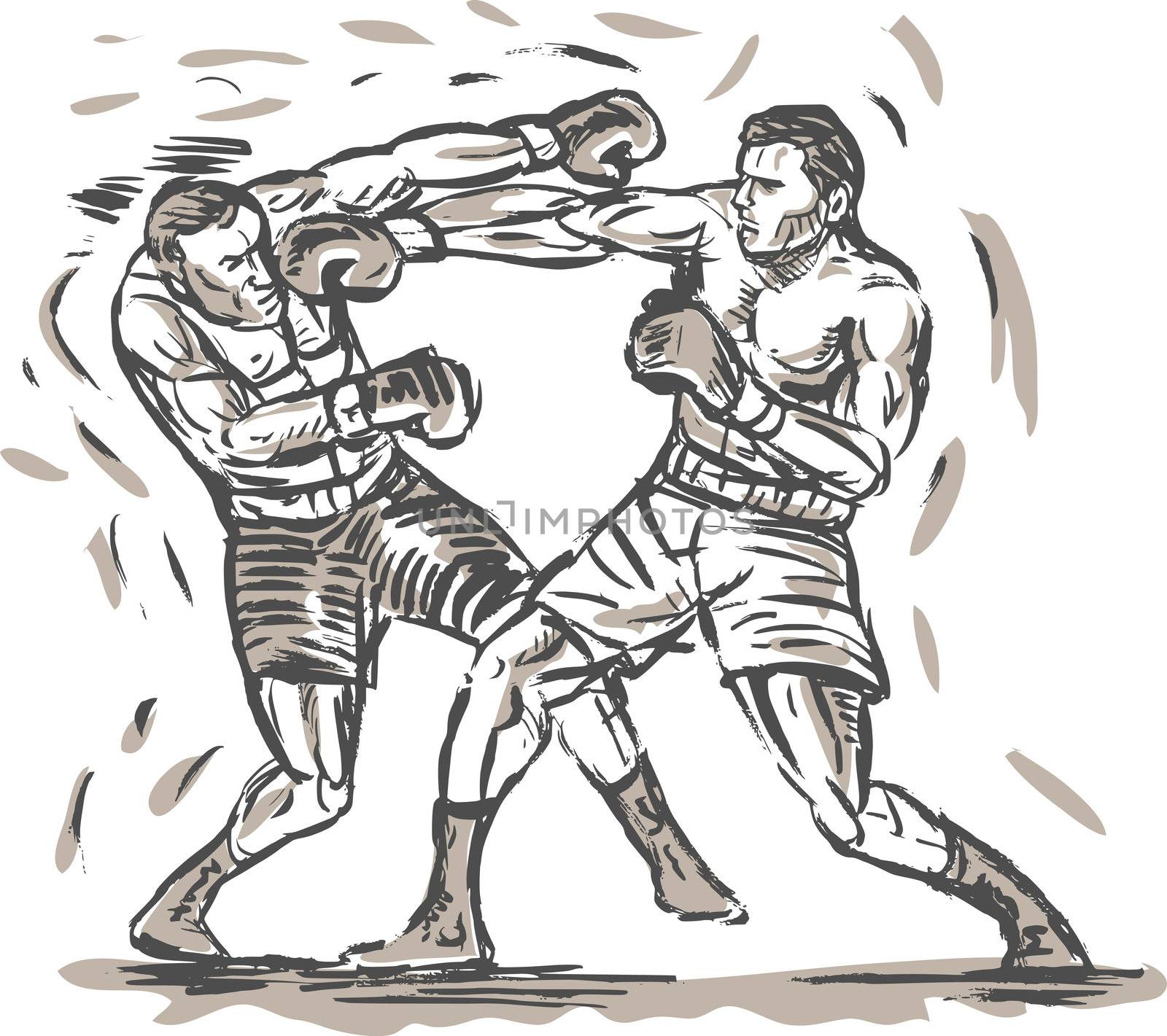 hand sketched drawing of two boxers punching
