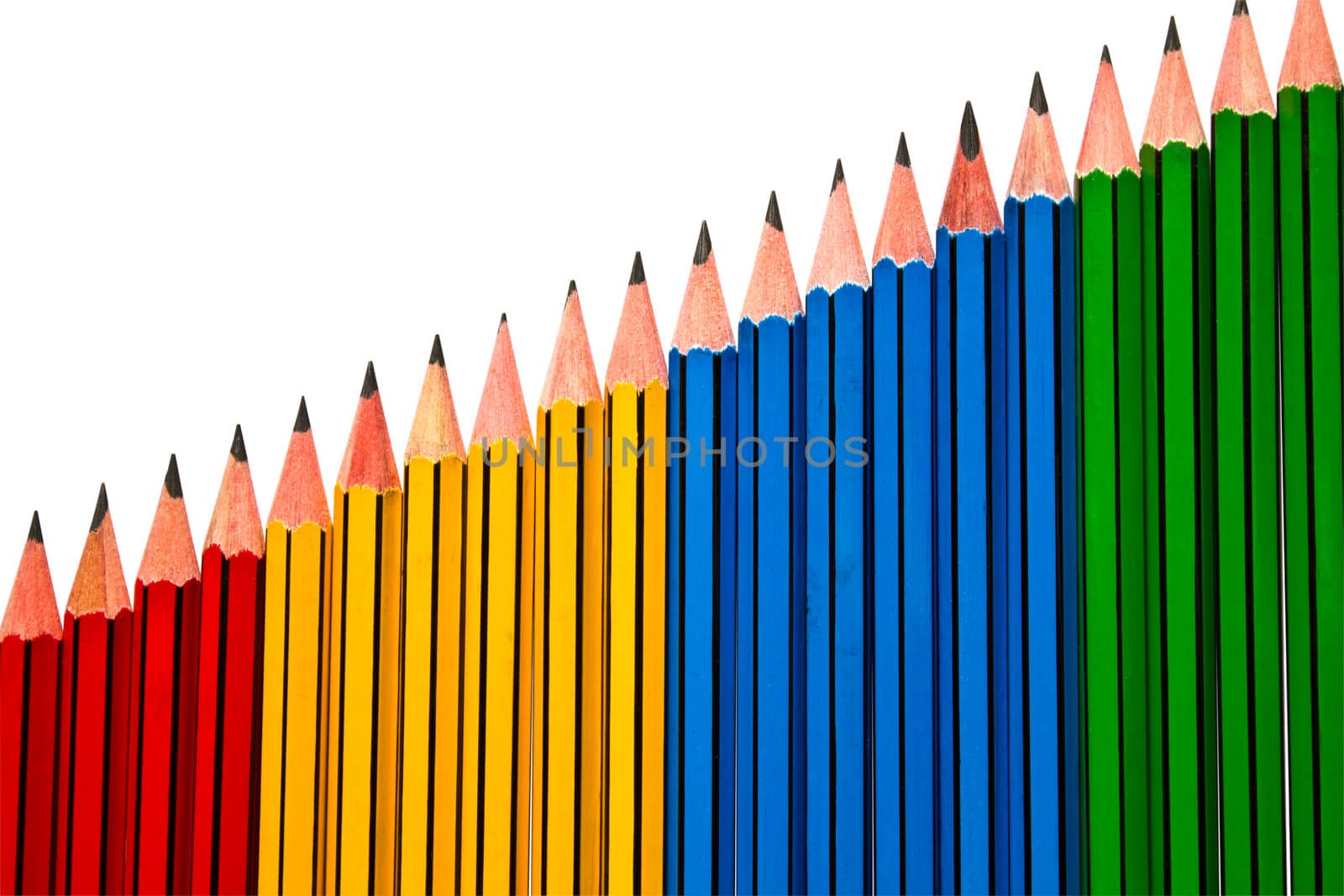 Pencils Red Yellow Blue and Green on White Background