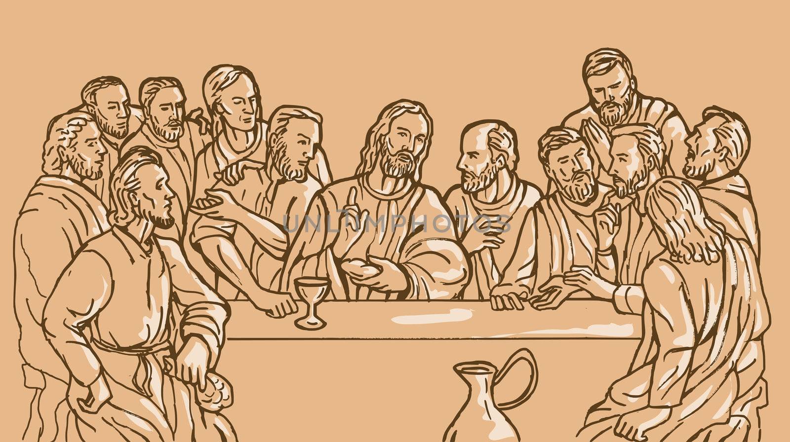 illustration of the last supper of Jesus Christ the savior and his discplles