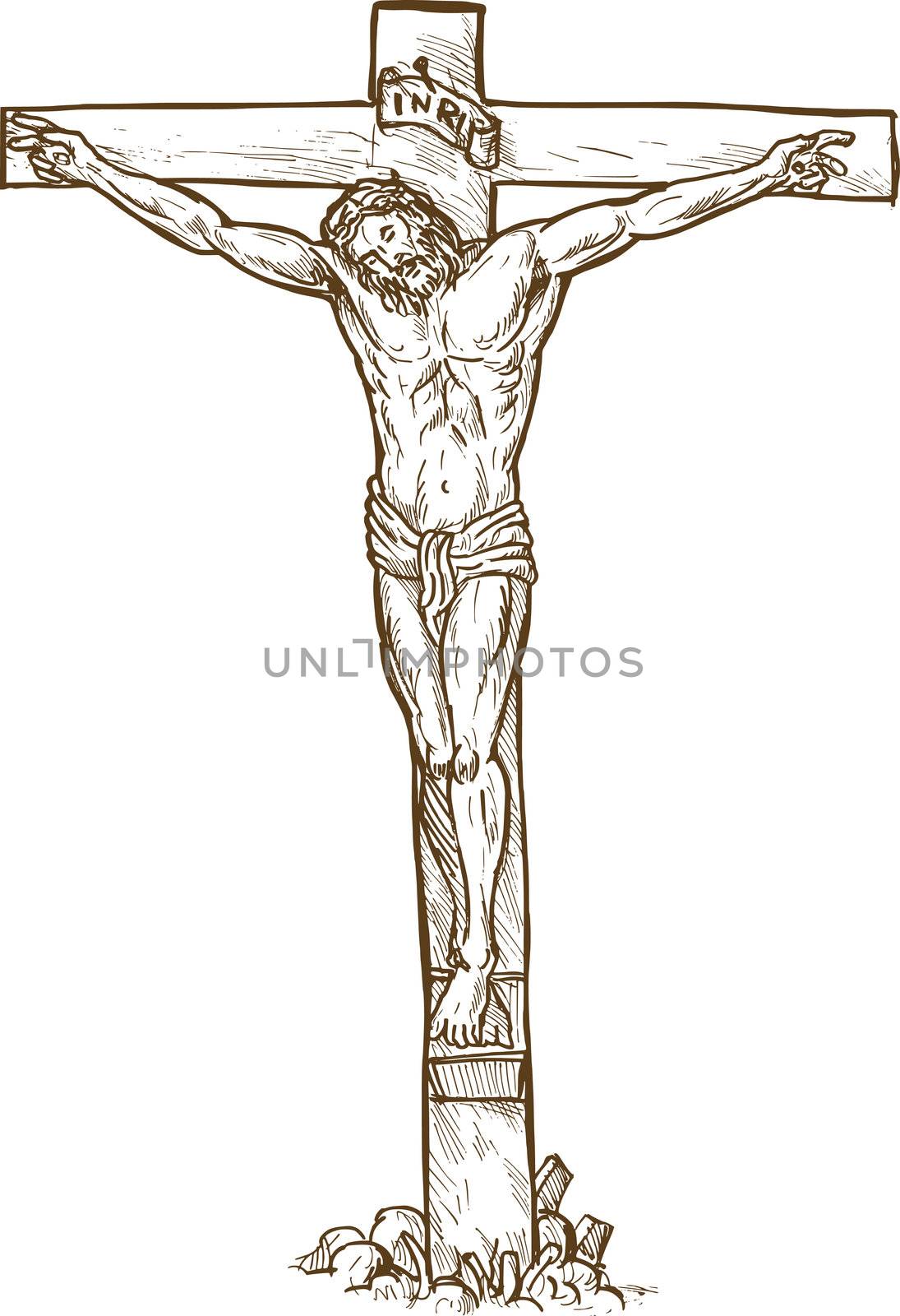 hand drawn sketch illustration of Jesus Christ hanging on the cross