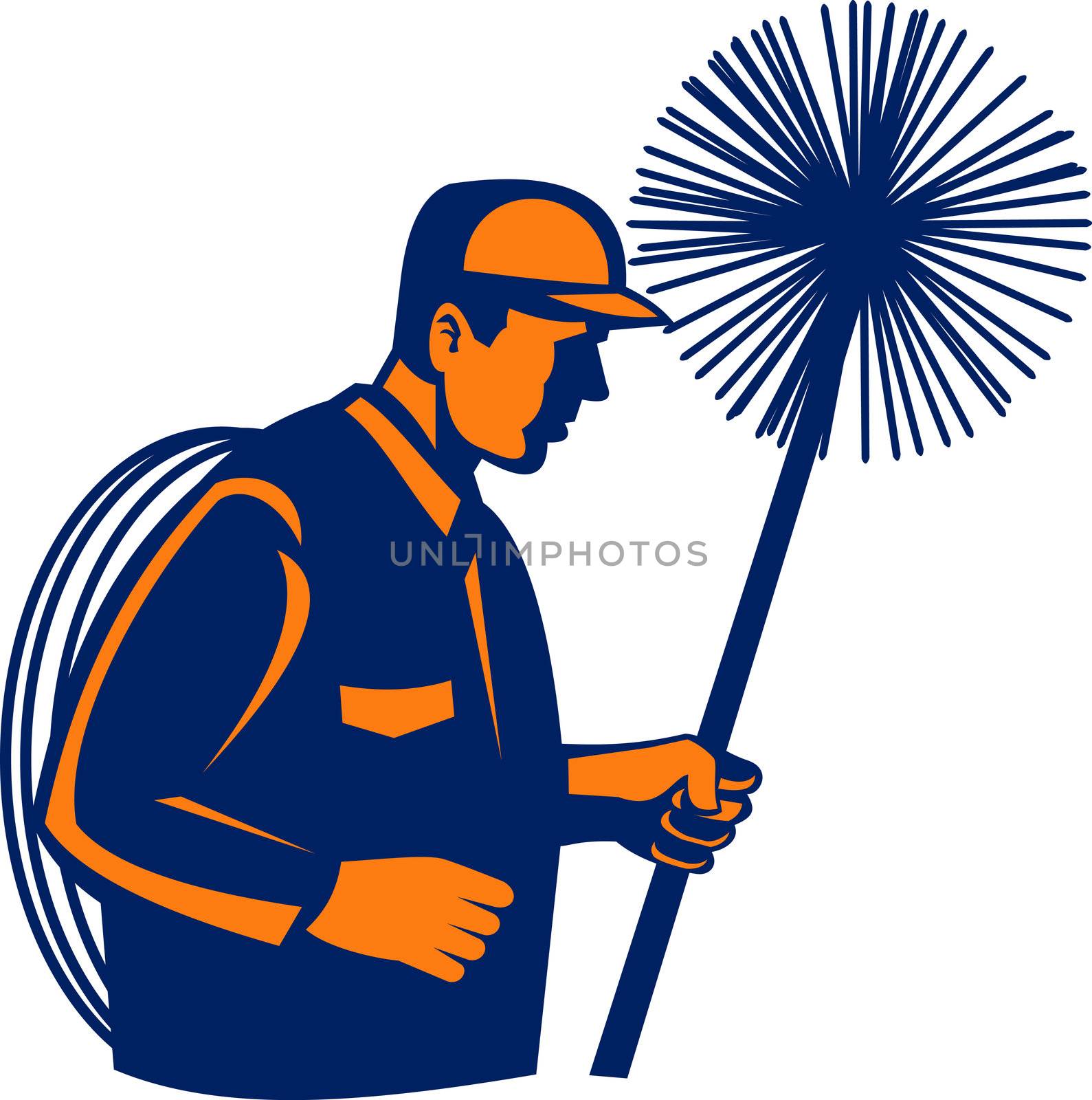 illustration of a Chimney sweeper or cleaner holding sweep isolated on white