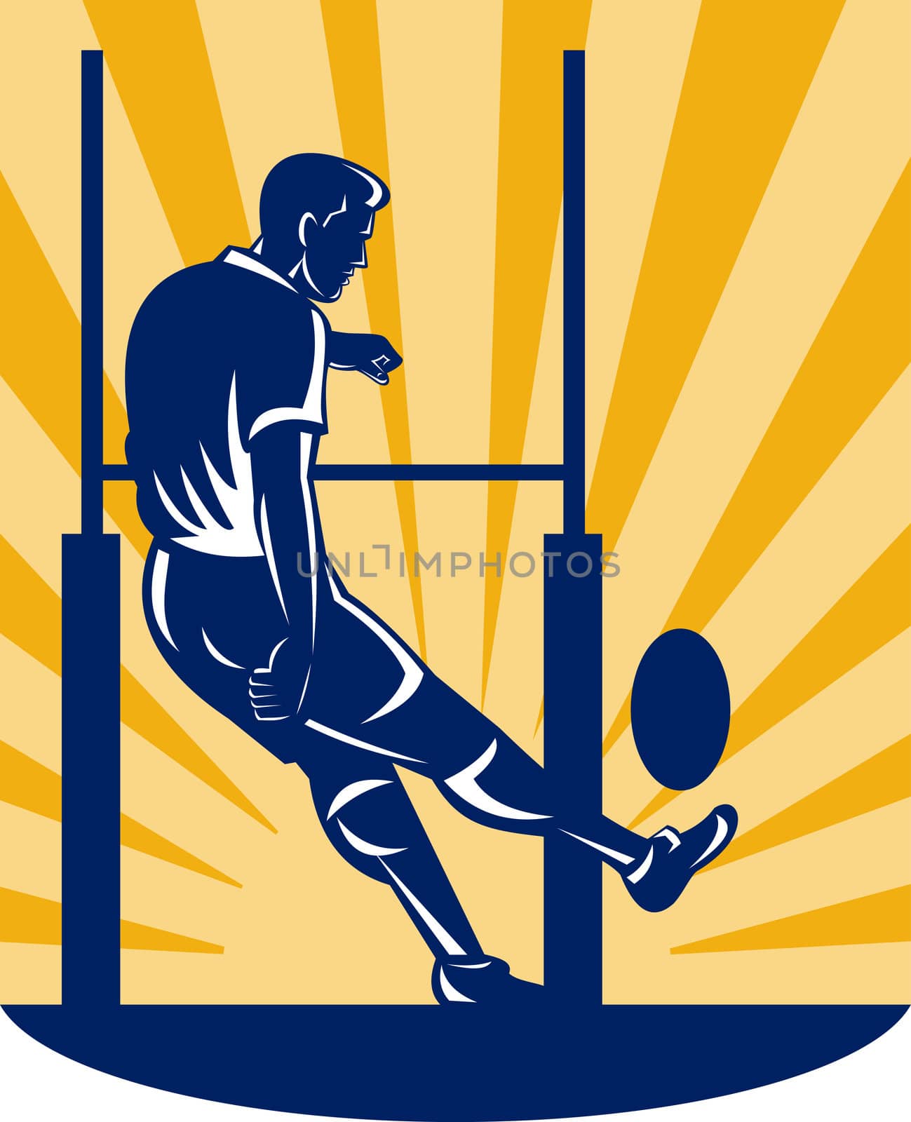 illustration of a rugby player kicking at goal post