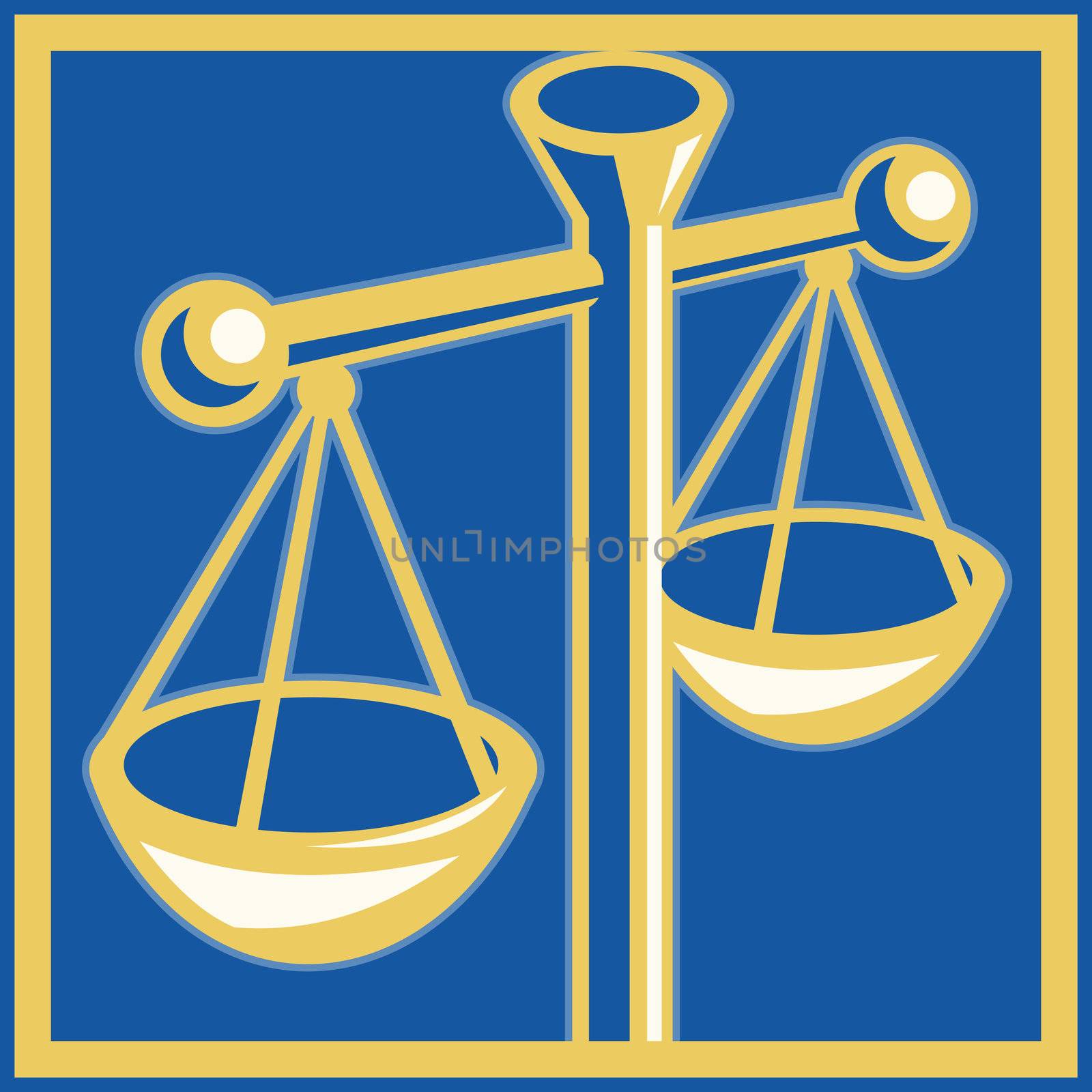 Imagery shows a scales of justice set inside a square