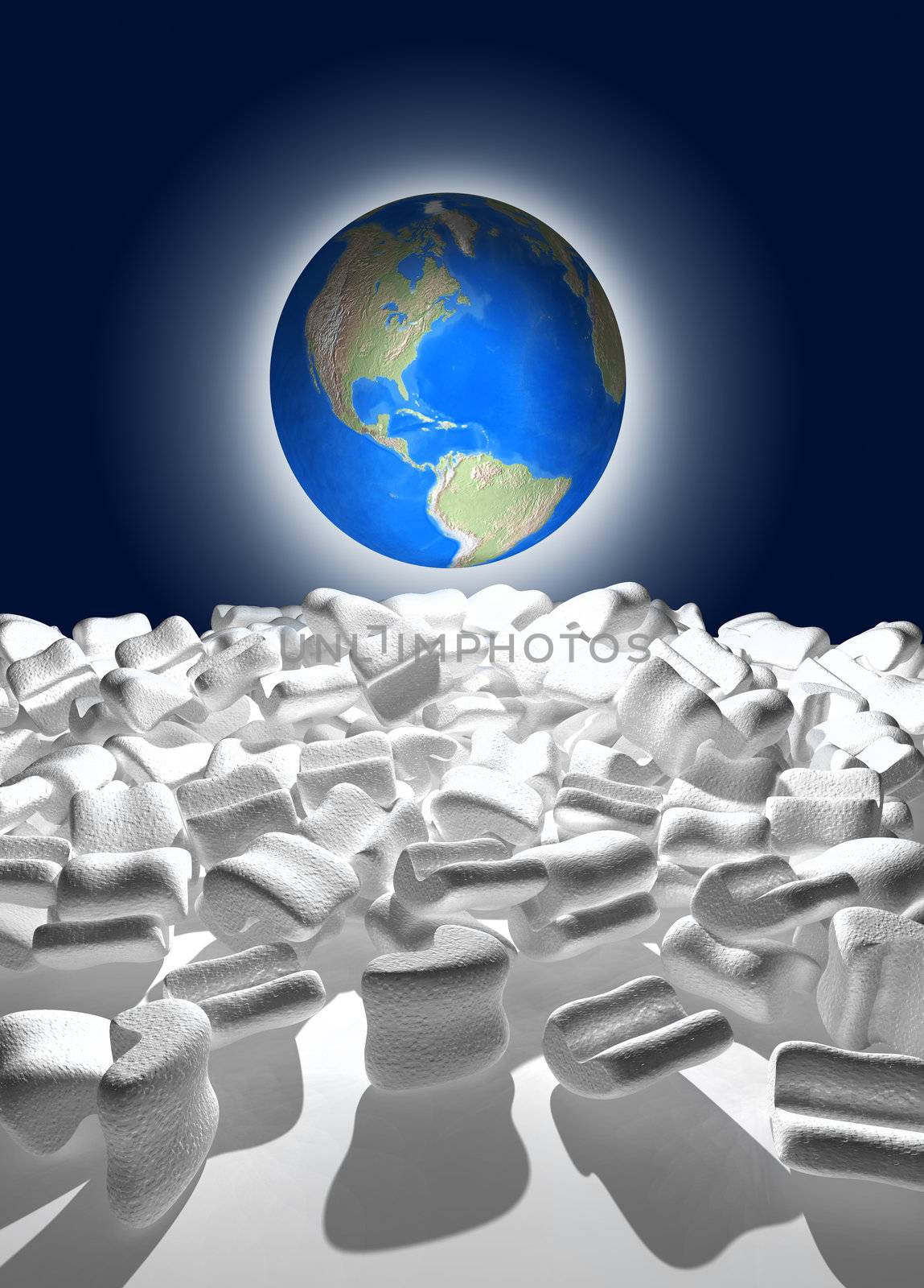 Globe and materials for Packing. Conceptual image: protecting the earth.