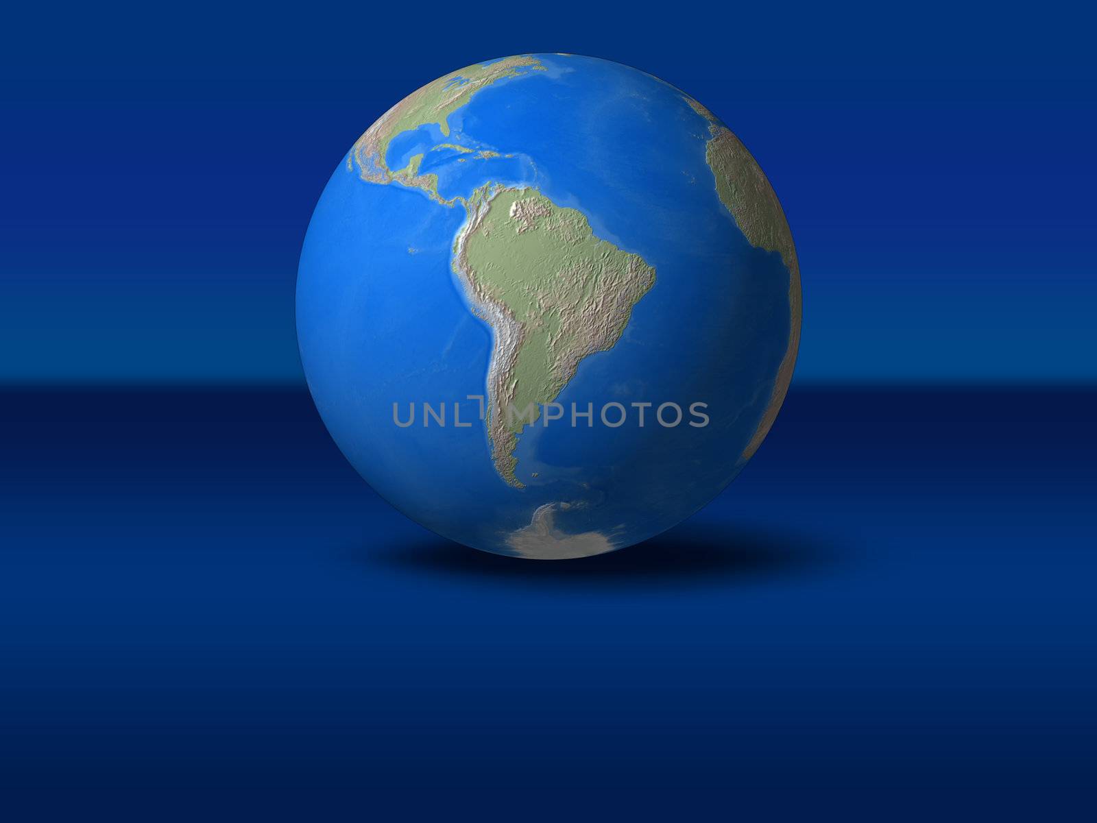 World Globe on blue graphic background
South America view