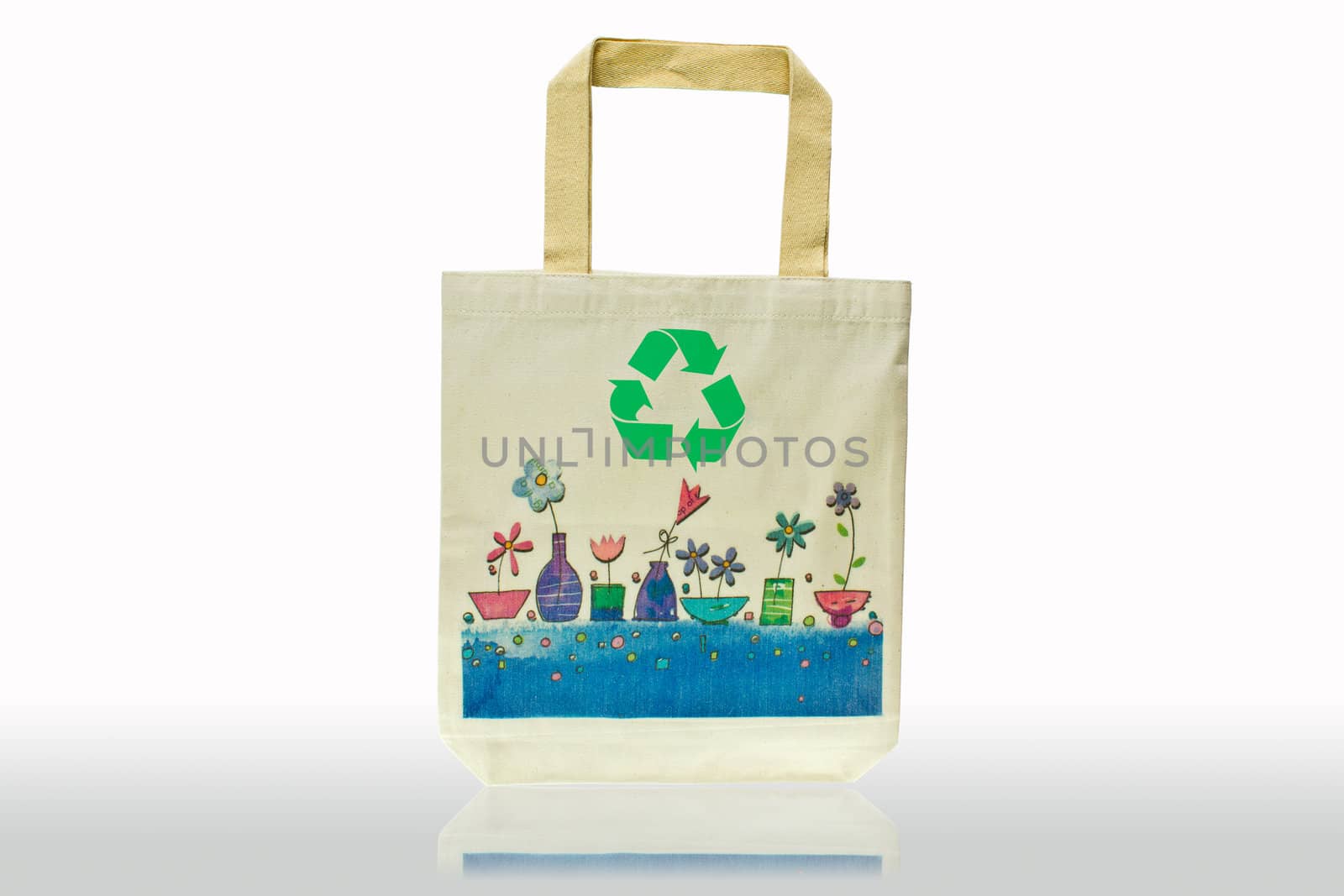 Shopping bag made out of recycled materials isolated on white background, Ecologically friendly, replaces plastic shopping bags. 
Image