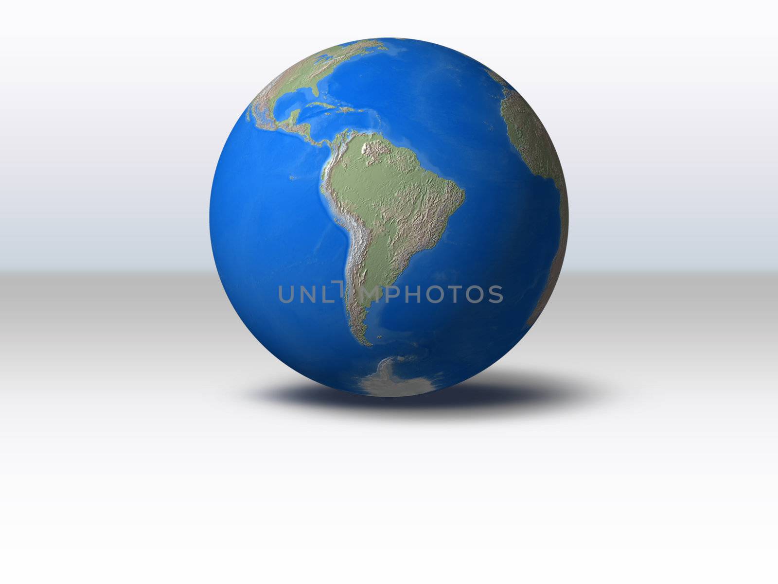 World Globe with shadow and background
South America view