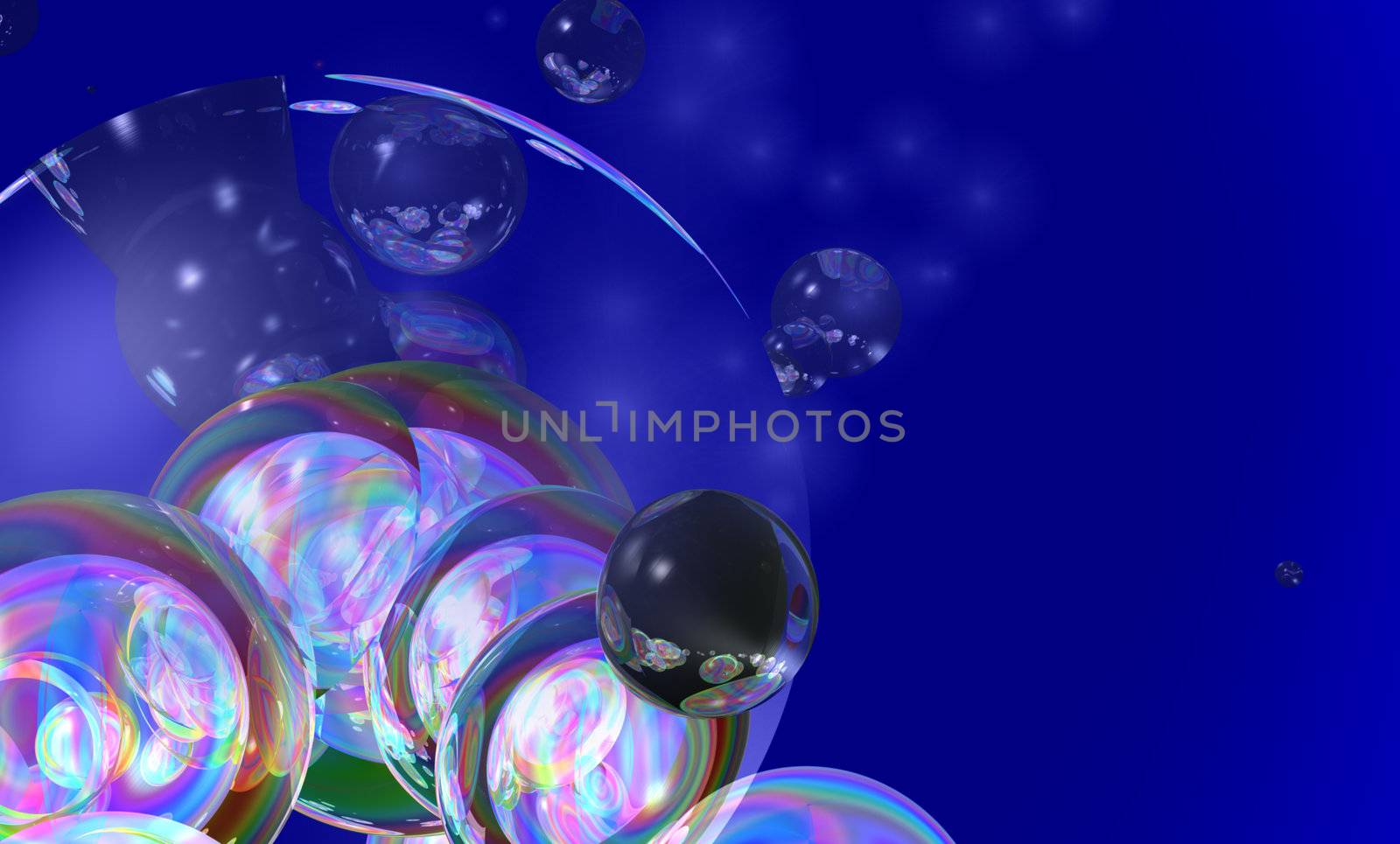 Multicolor bubbles on a Blue background