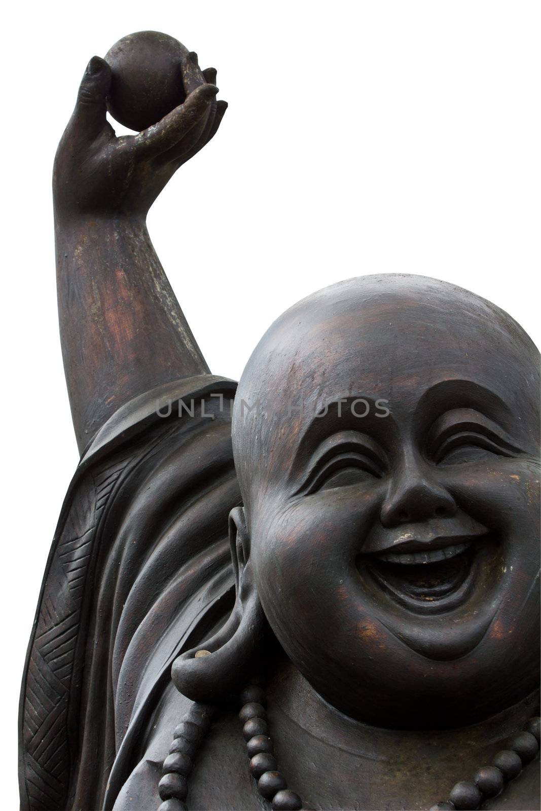 close up of a happy buddha's face on white background by lavoview