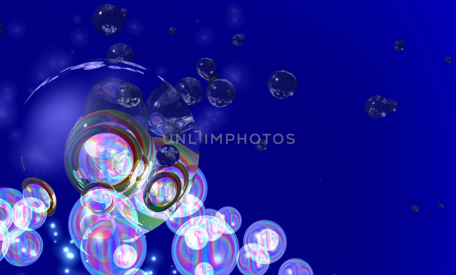 Multicolor bubbles on a Blue background