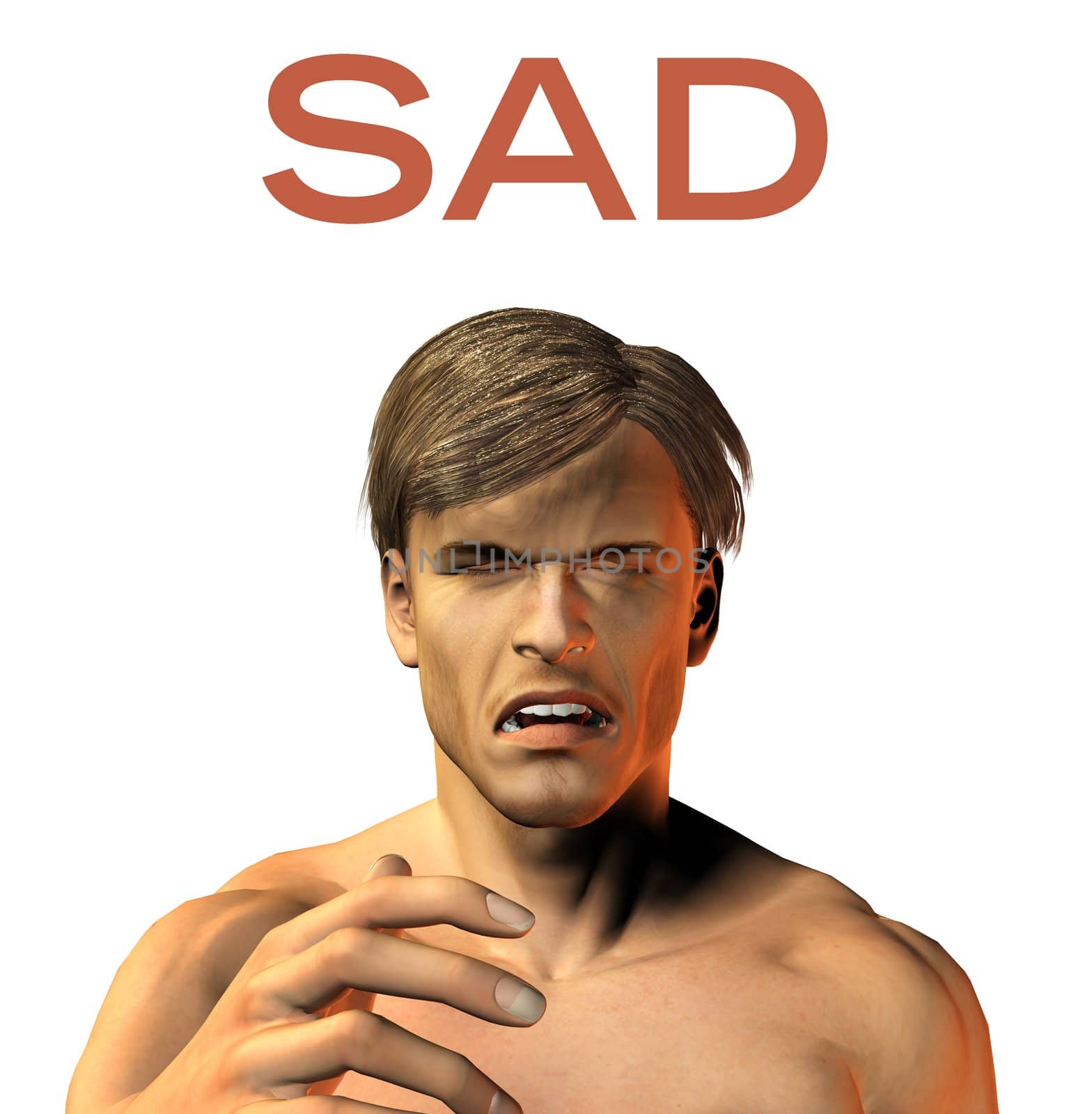 young man face expression - sad - cry - 3d render image