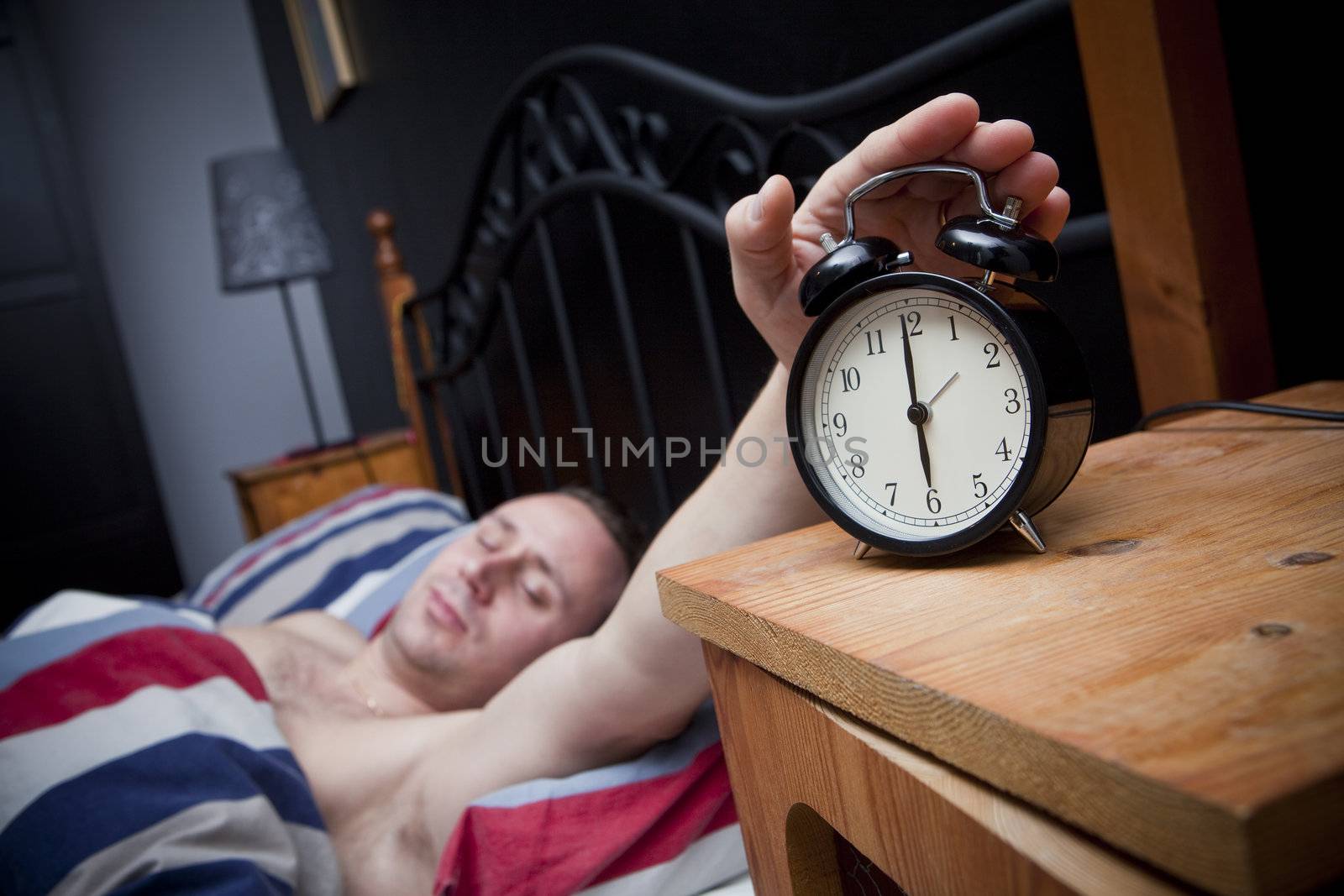 Man waking up in the morning