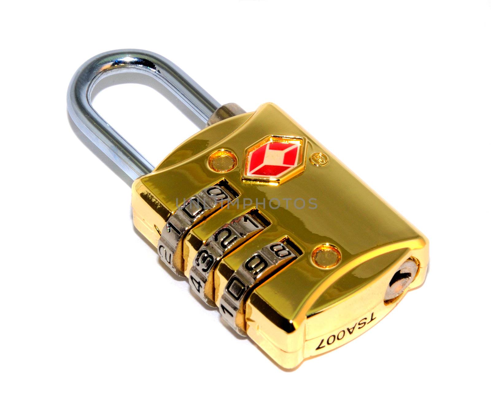 Padlock device isolated with clipping path. Code 123.