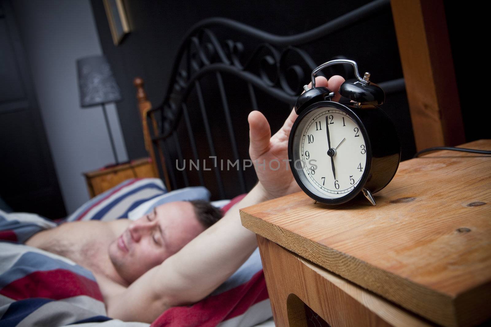 Man waking up in the morning