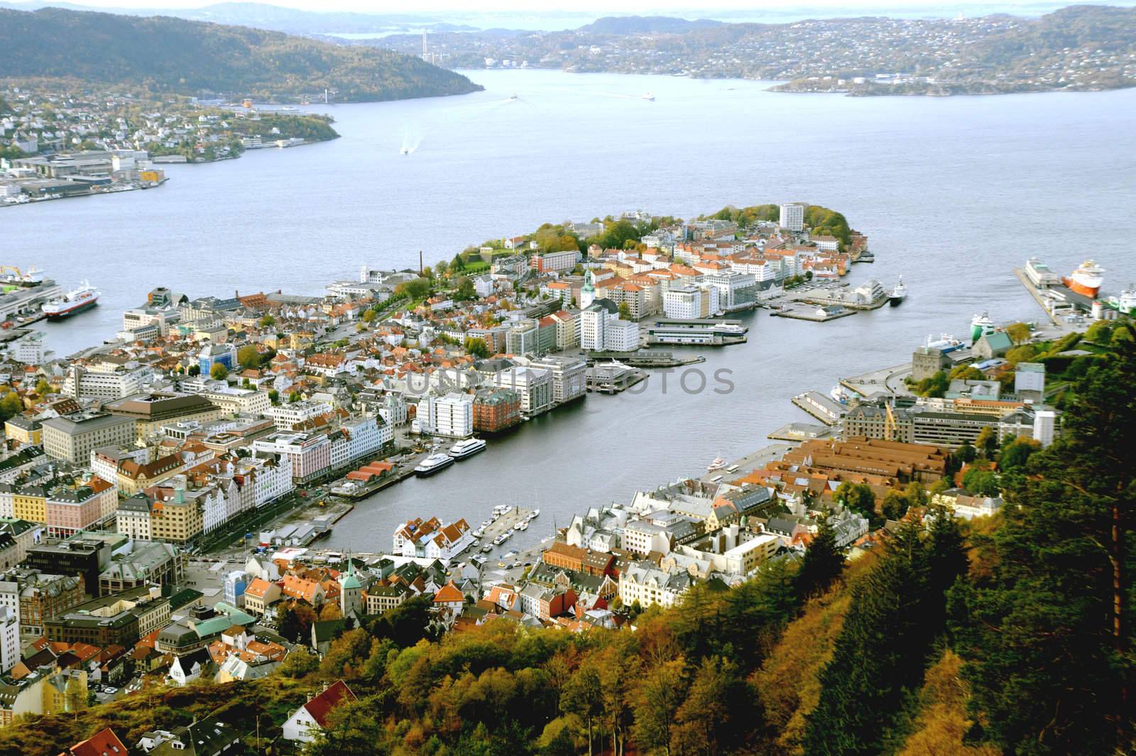 The top view on Bergen, Norway