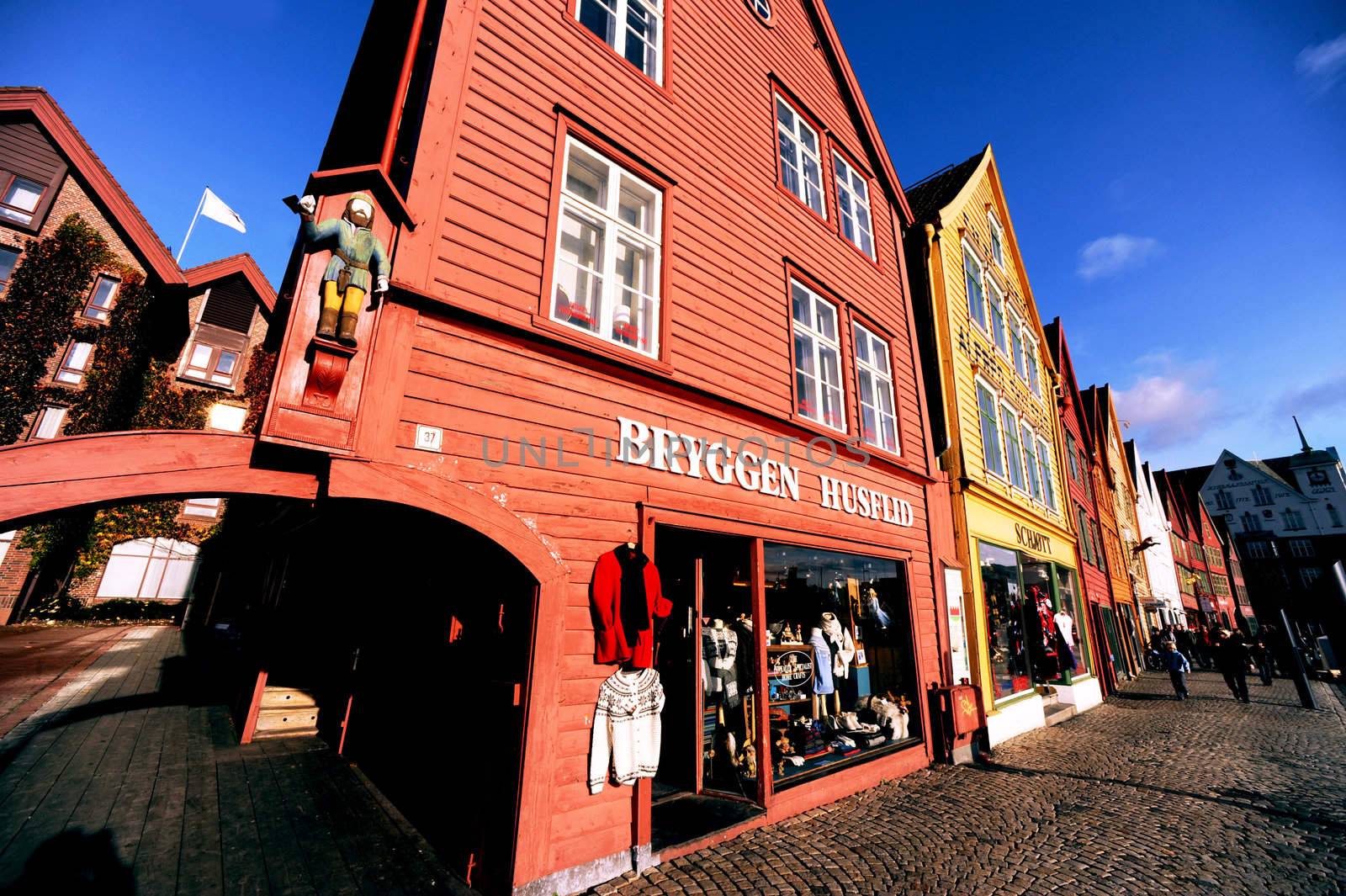 View on the old street in Bergen, Norway