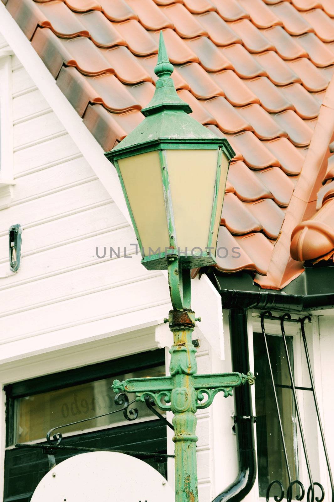 Old gaz lantern in the old city of Bergen, Norway