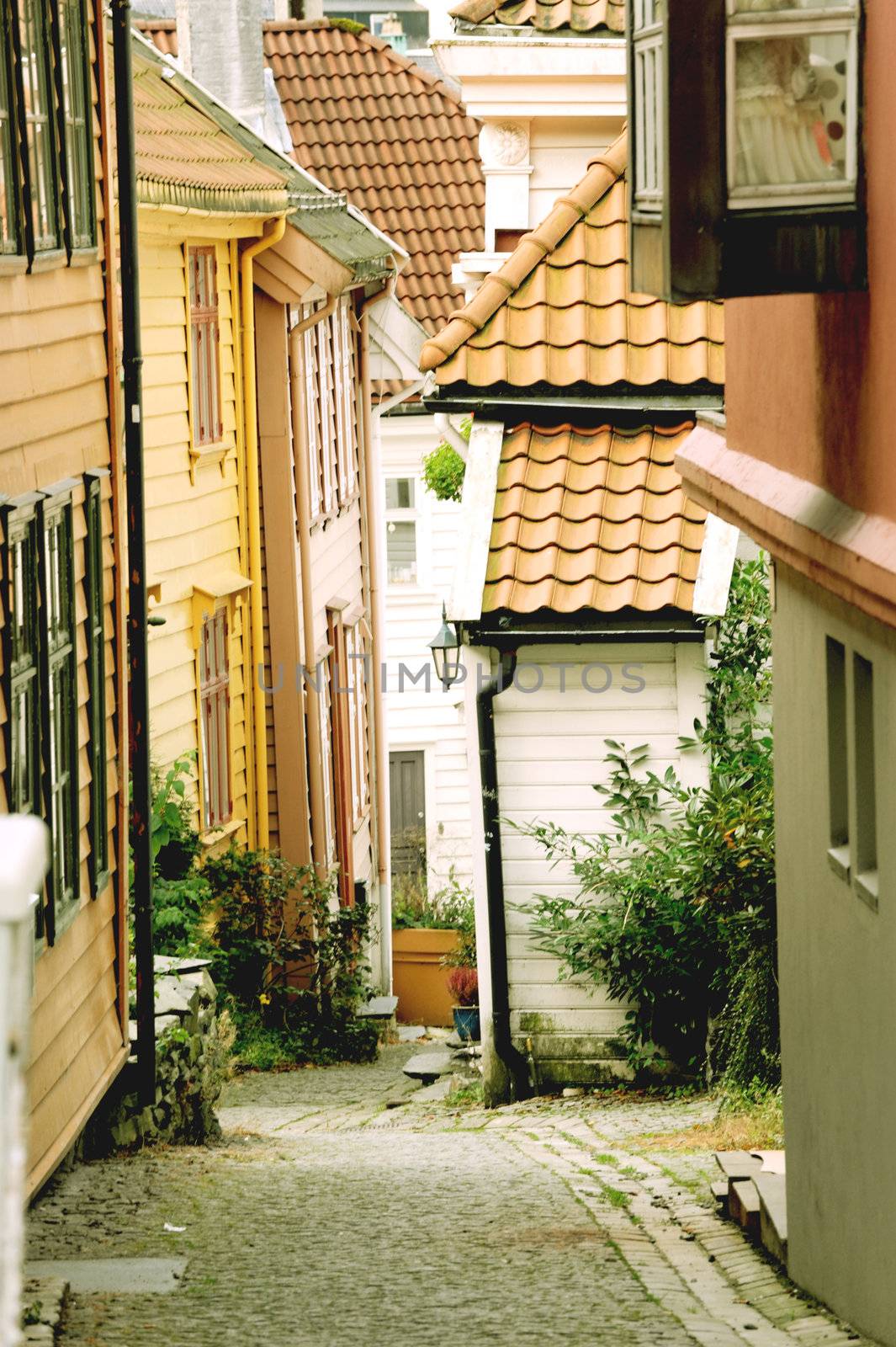 View on the old street in Bergen, Norway