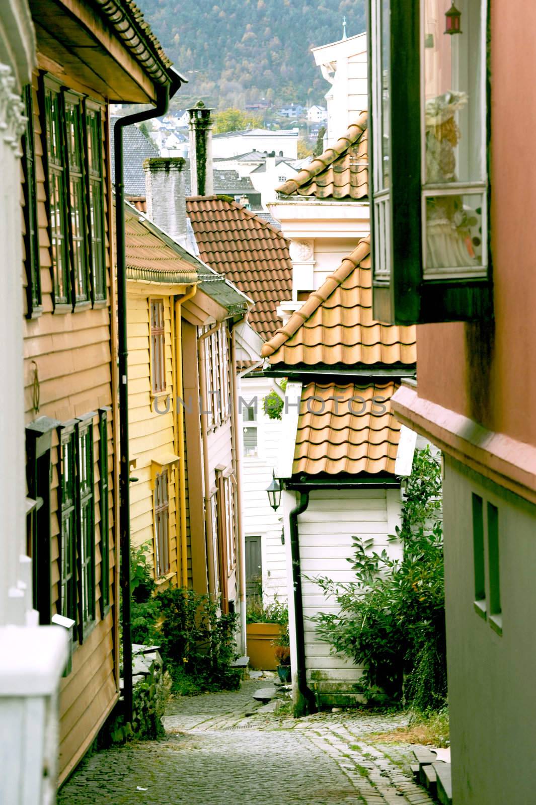 View on the old street in Bergen, Norway