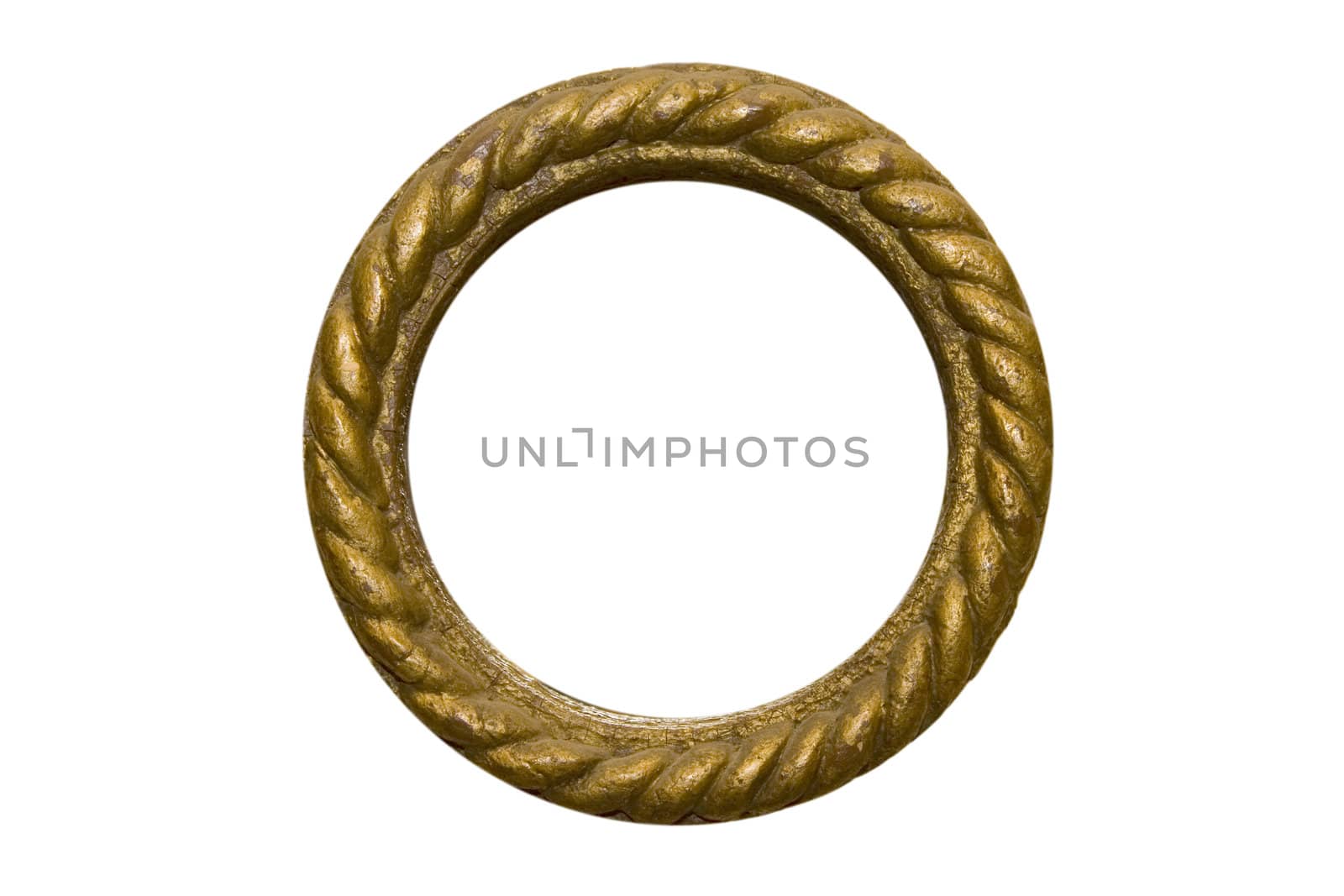 front view of old round frame on white background