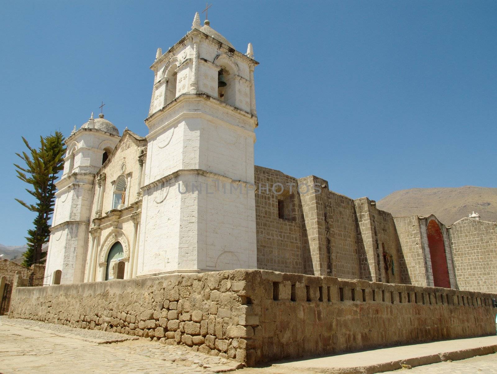 white colonial church in Arequipa