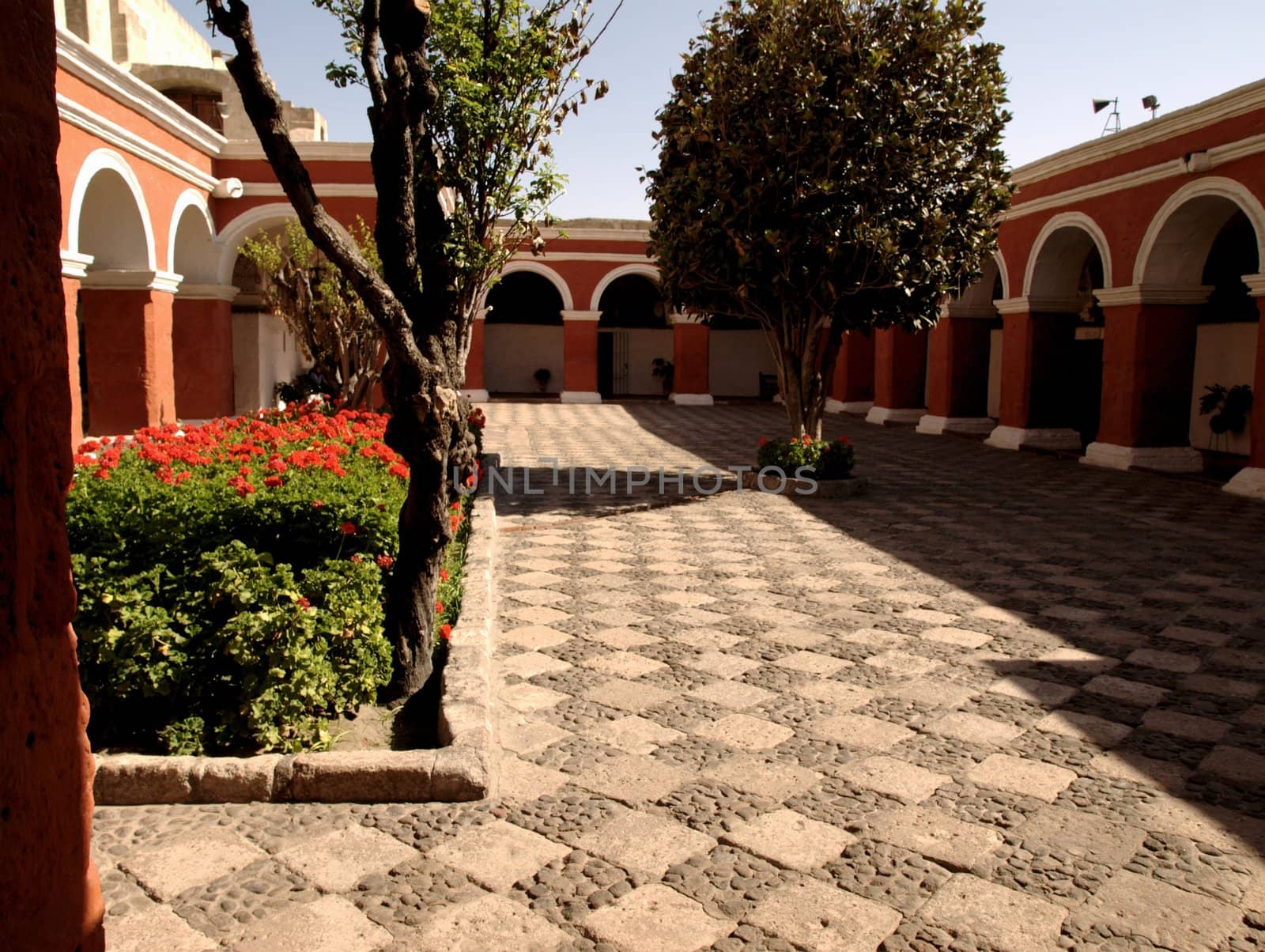 Monastery courtyard with orange galleries