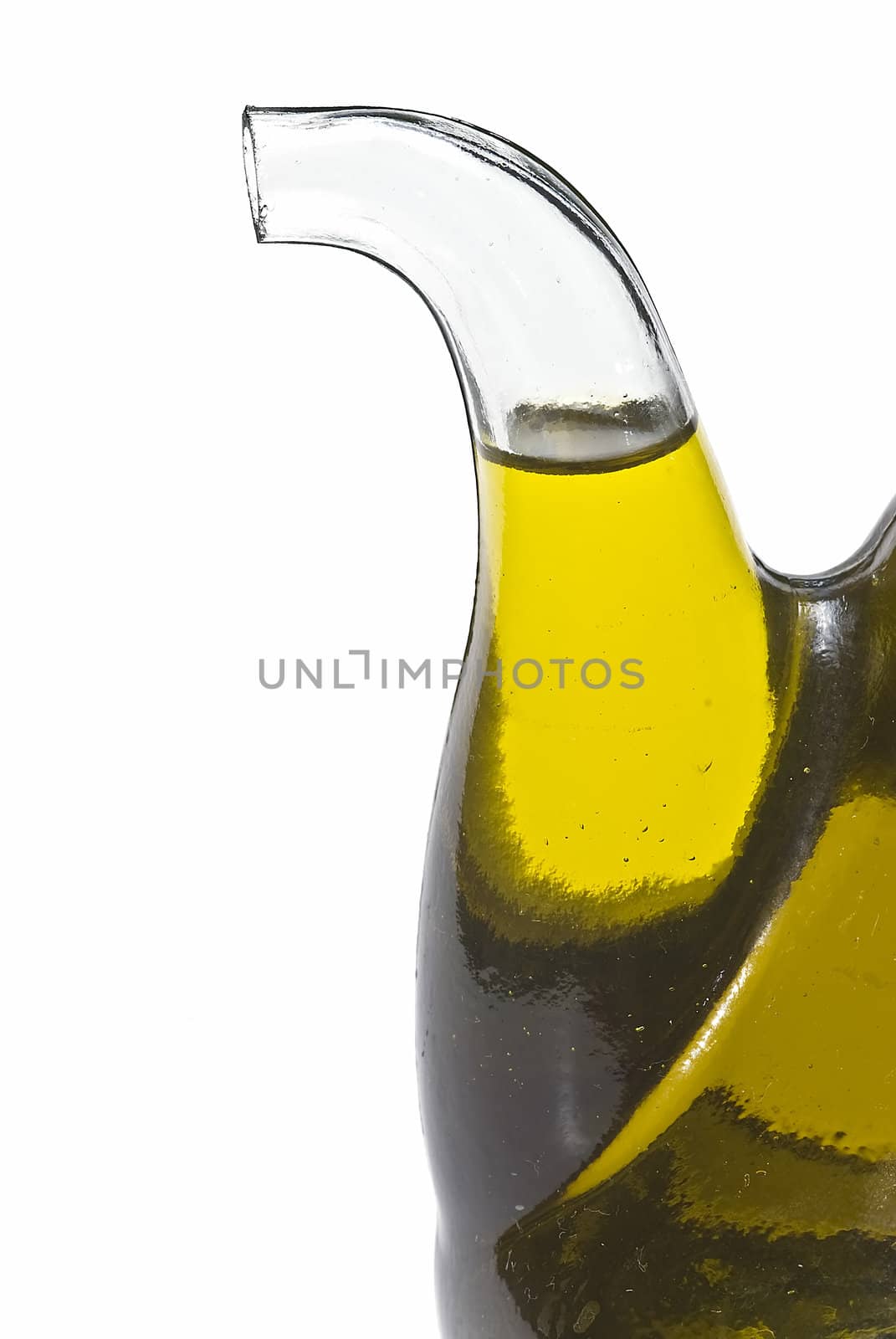 Olive oil bottles and olives isolated on a white background.