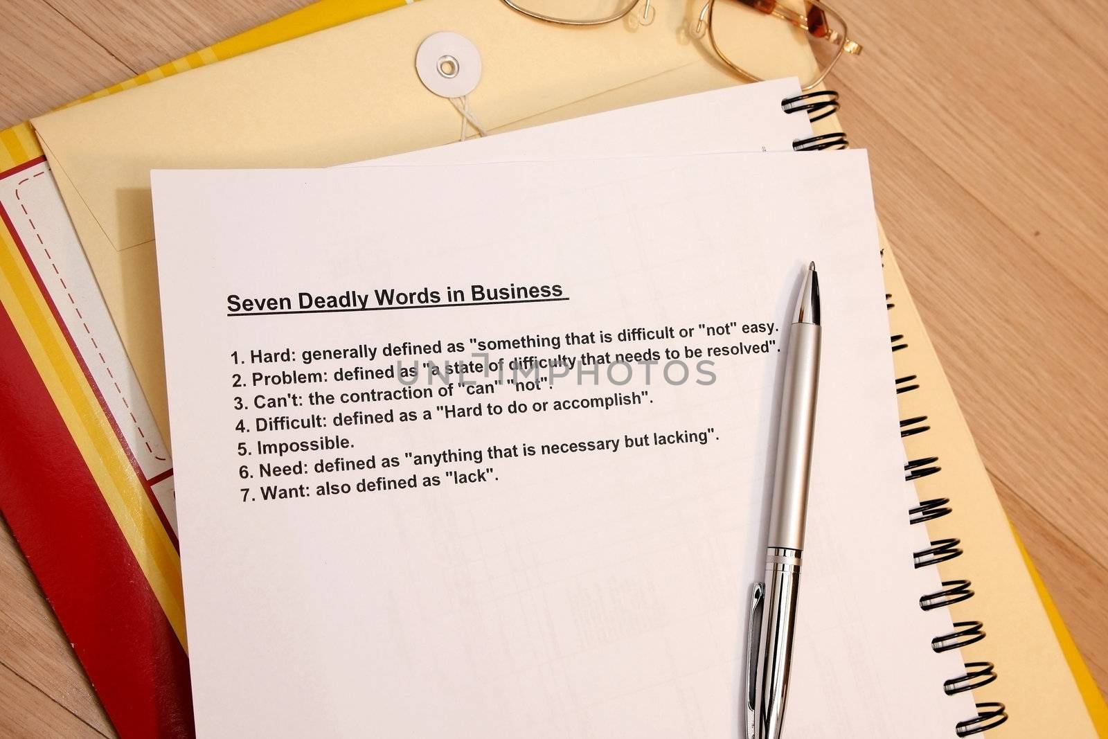 7 deadly words in business concept - use in company workshops or seminars.