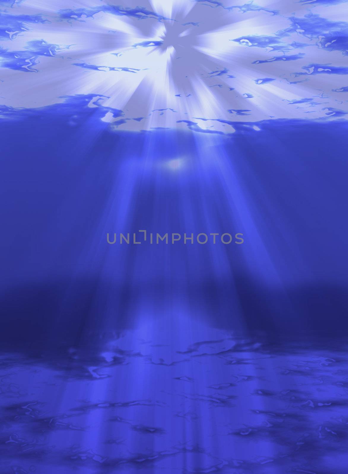 An illustration of sunlight shining through the water