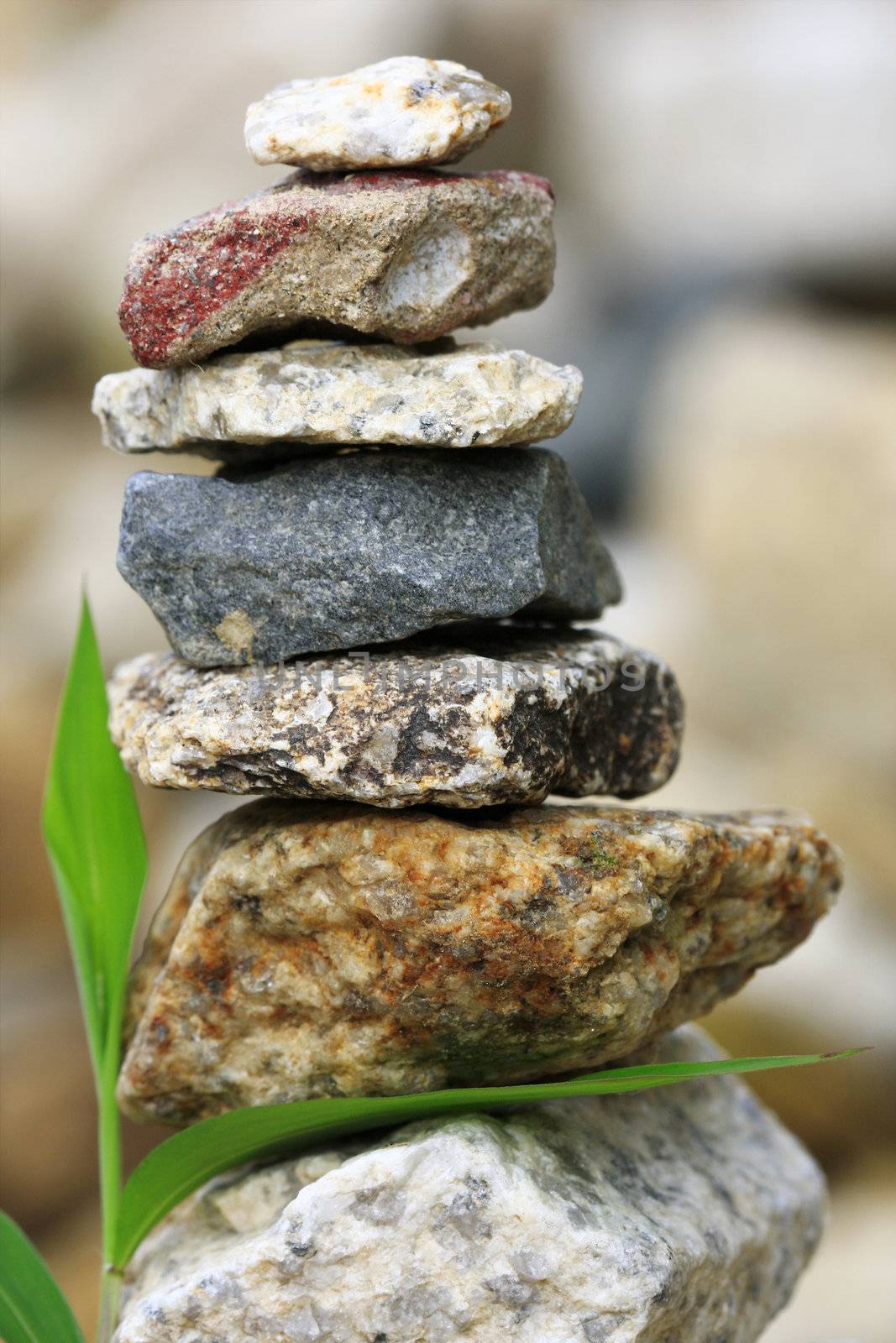 zen stones with leaf concept for peace and  balance