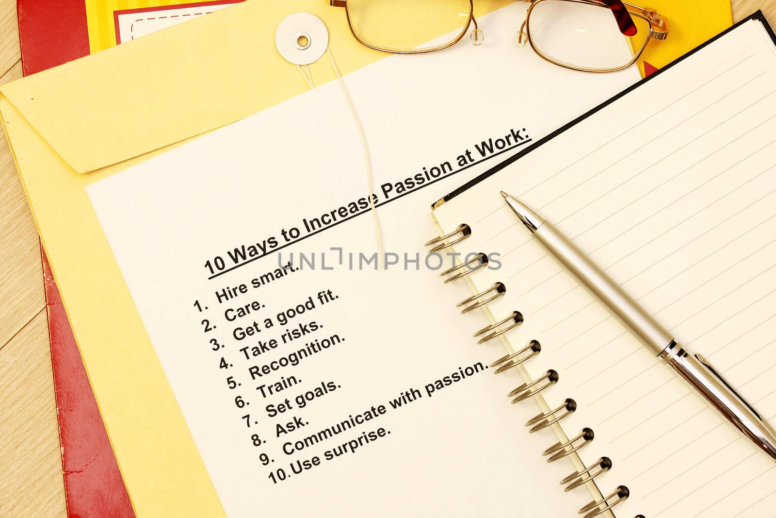 Ten ways to increase passion at work concept.