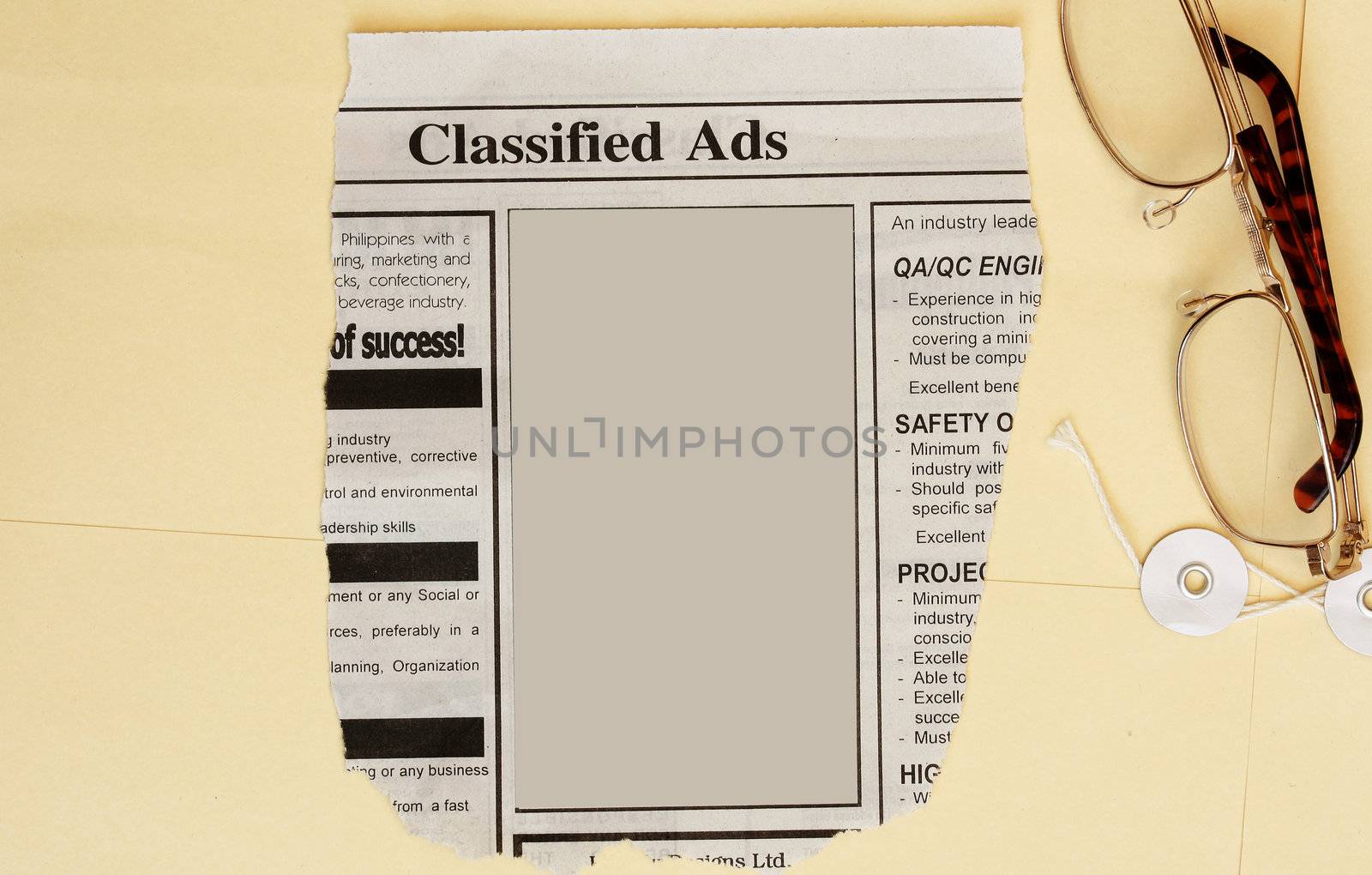 Newspaper classified ads. Employer seeking office assistance,fill in the blank space.
