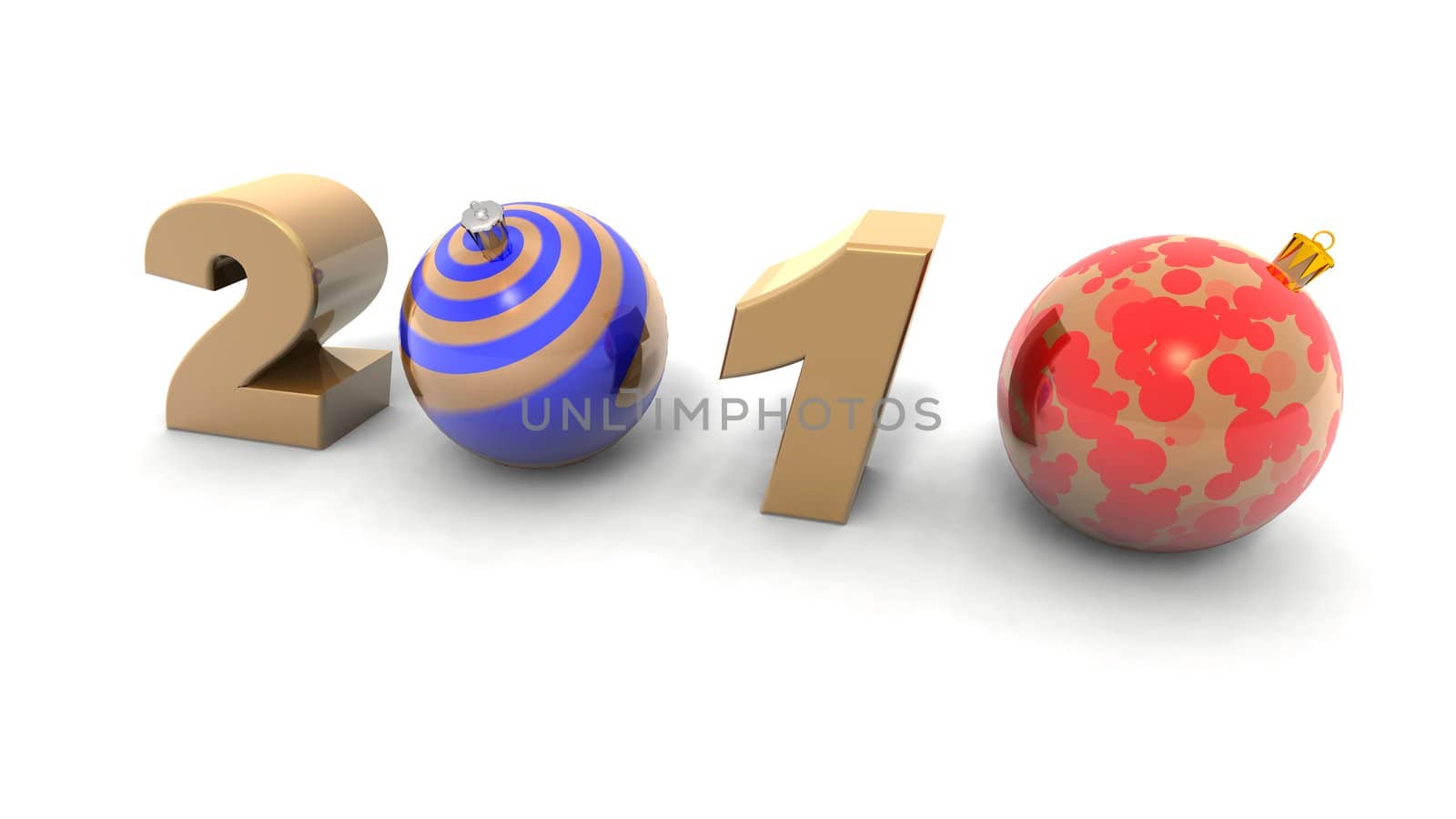 a 3d rendering with baubles to illustrate the new year 2010