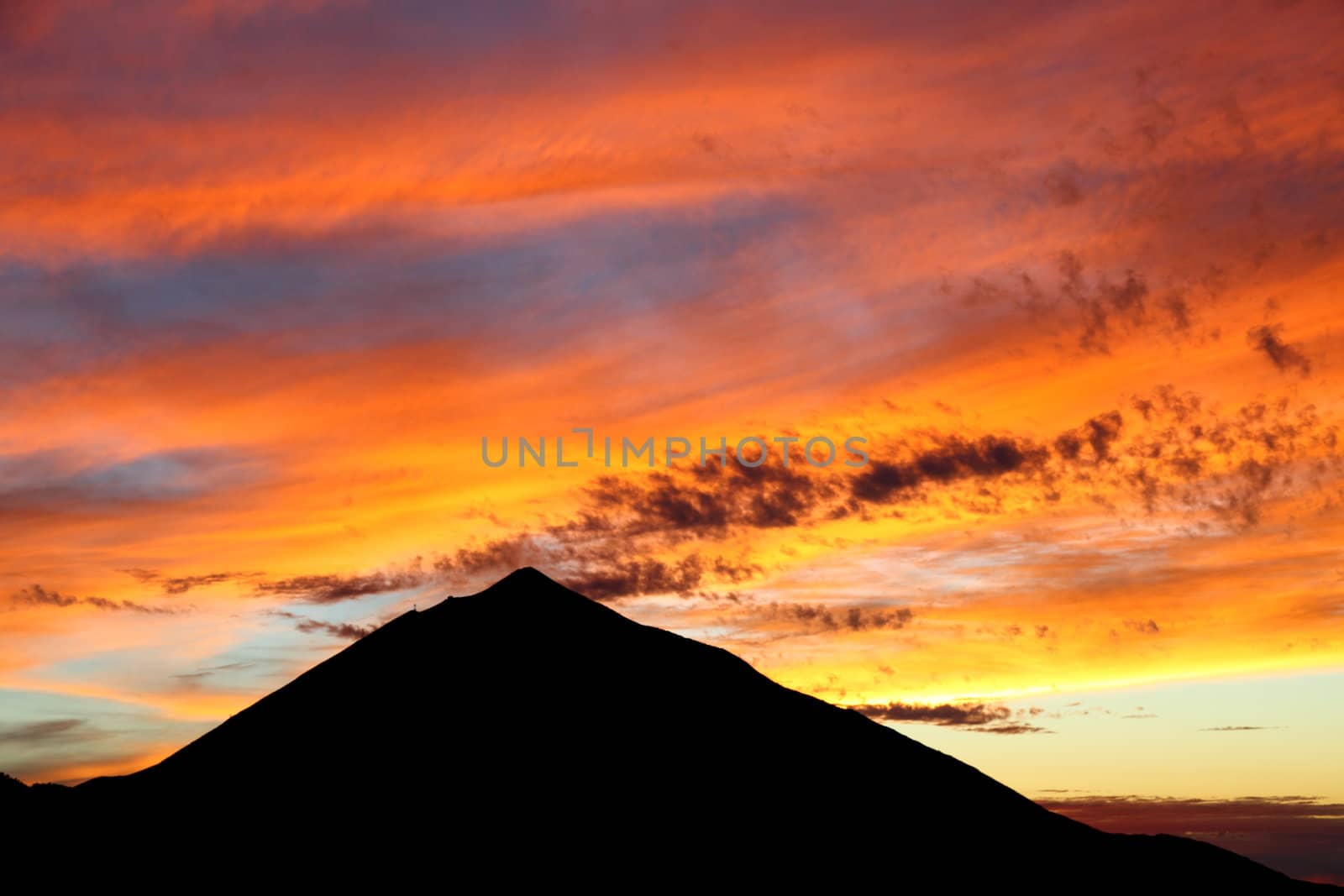 Teide, Tenerife. Silhouette of Teide at sunset.