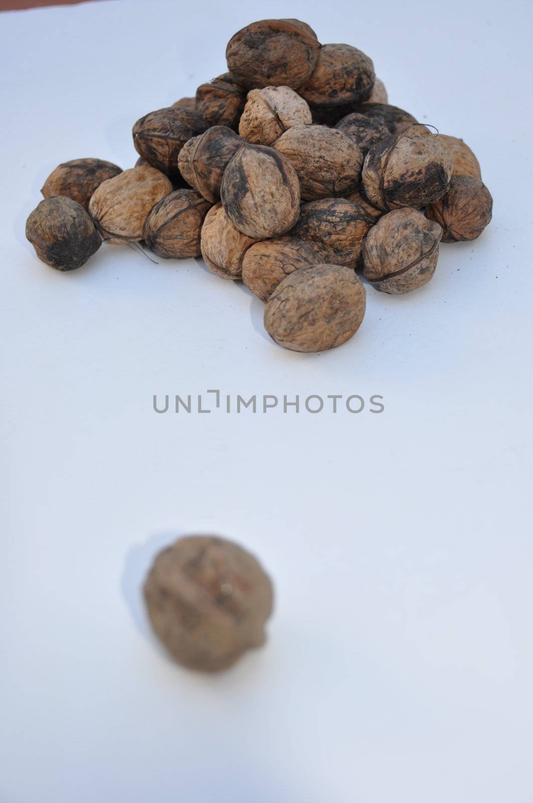 A big pile of nuts over white background