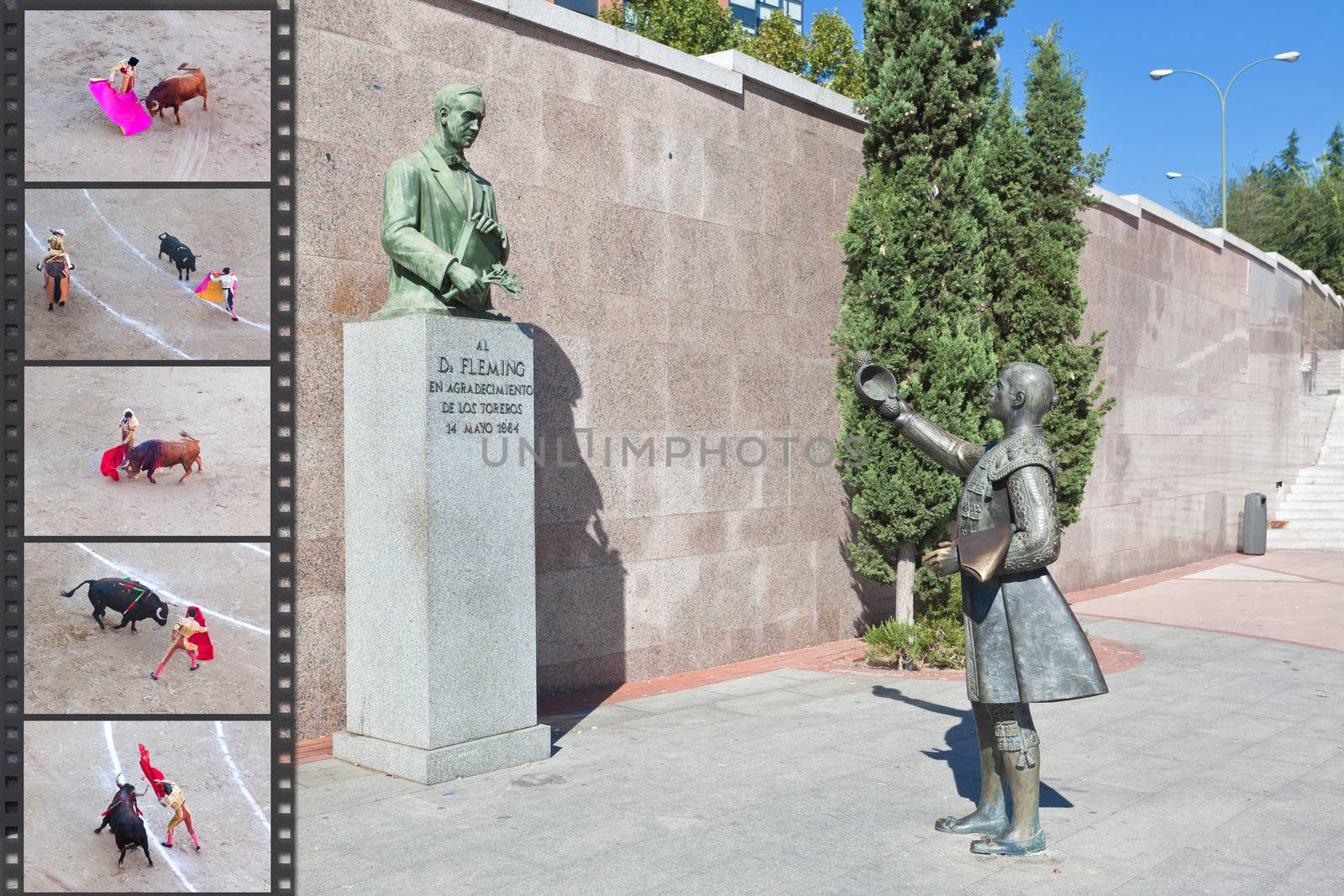 sculpture in front of Bullfighting arena Plaza de Toros in Madrid,