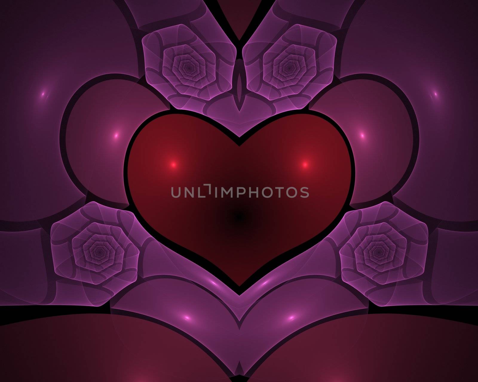 Digital generated heart shape with roses. Made with fractals and flames