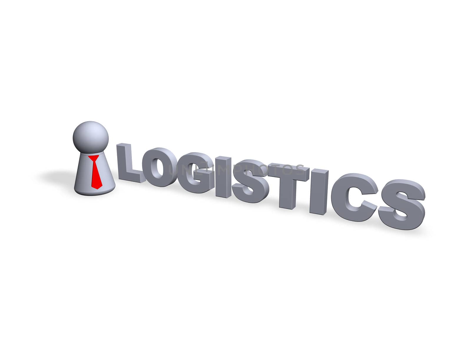 logistics text in 3d and play figure with red tie