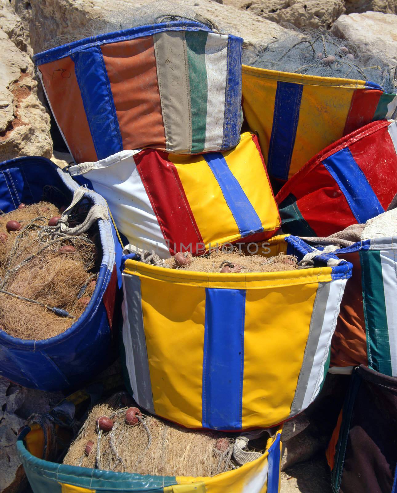 Colourful fishing bags in Cyprus